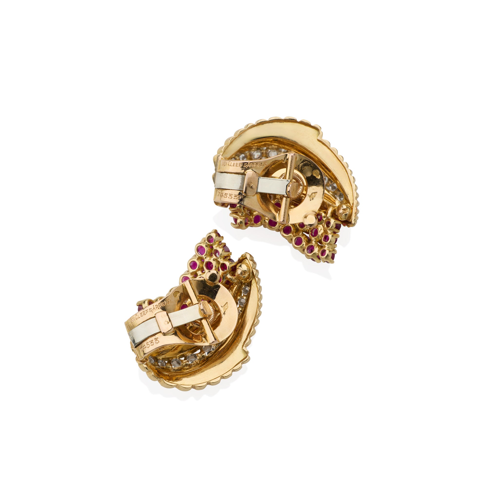 Van Cleef & Arpels Paris Vintage Ruby and Diamond Earrings - Luxury Mid-Century Jewelry for Women, Perfect for Weddings, Galas & Special Occasions