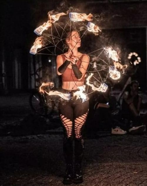 Dragon Fire Fans Pair Set of 2 - 5-Wick Kevlar Aramid Performance Fans for Belly Dance, Flow Arts & Fire Spinning - Perfect for Festivals, Performances & Practice - Lotus Flower Design for Dancers