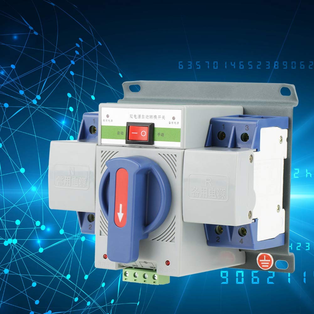 Oumefar 1PC 220V 2P Mini Automatic Transfer Switch 63A Power Changeover Circuit Breaker for Office Buildings - Reliable Backup Power Solution for Emergency Outages & Electrical Safety