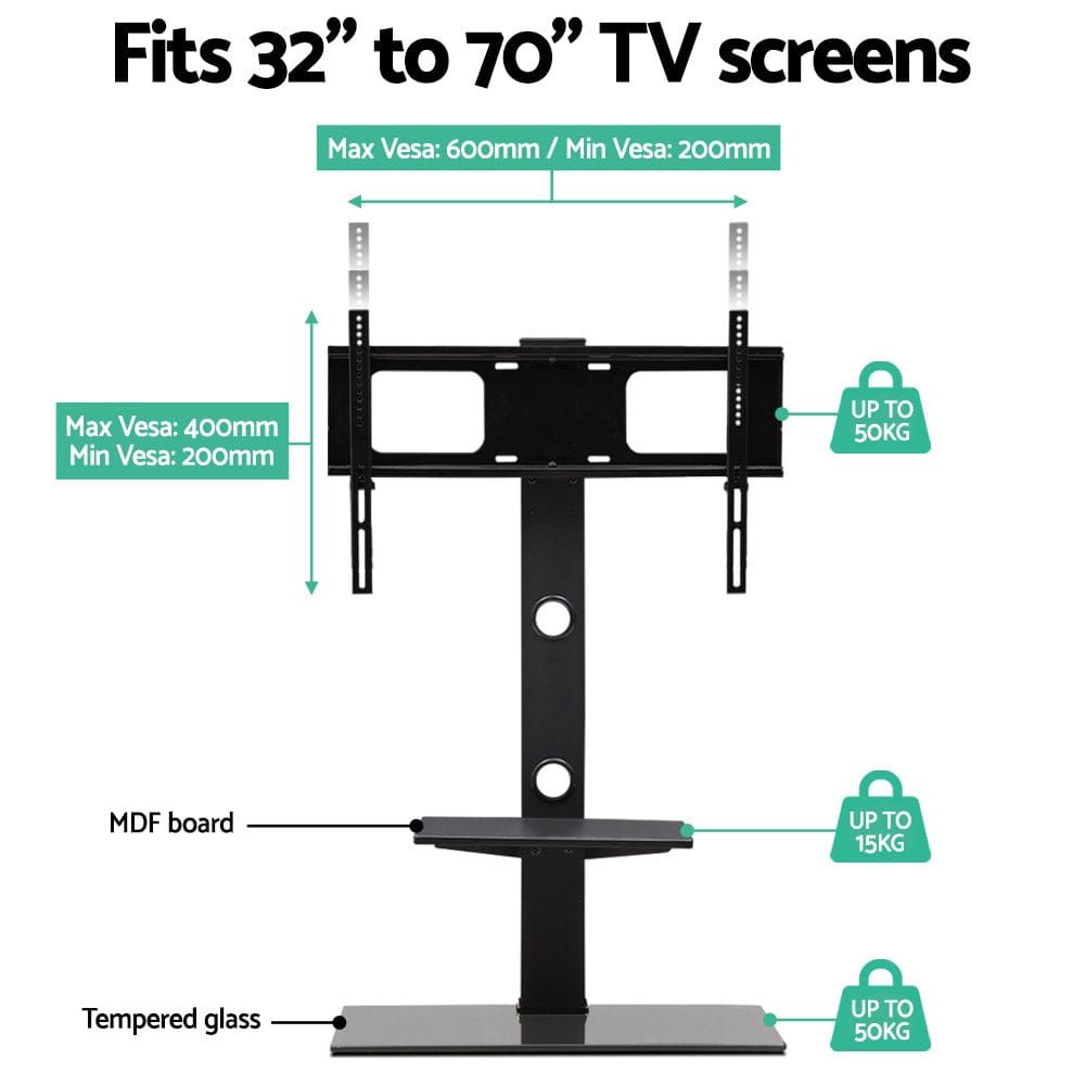 Wall Mounted TV Stand with Bracket Shelf - Universal Floor TV Stand for Living Room, Bedroom & Home Theater - Sturdy Metal Frame with Adjustable Height & Cable Management