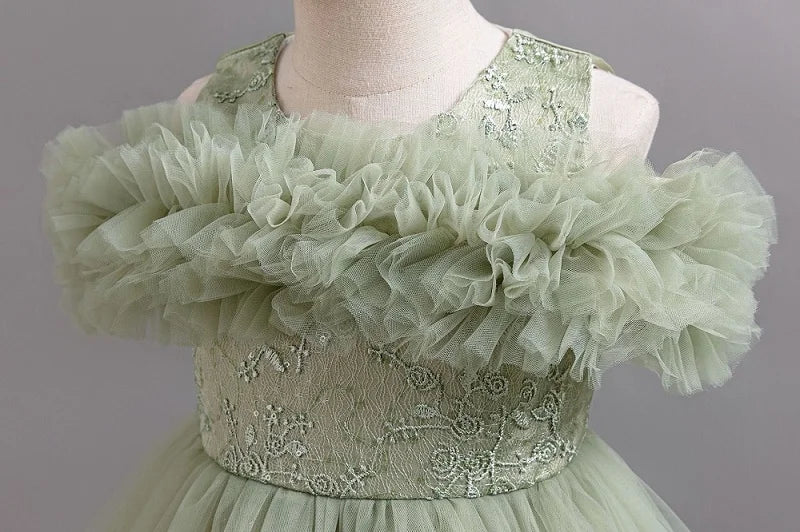 Girls Puff Sleeve Off Shoulder Princess Dress with Bow & Mesh Skirt - Elegant Party Dress for Kids 4-12 Years | Perfect for Birthday Parties, Pageants & Special Occasions