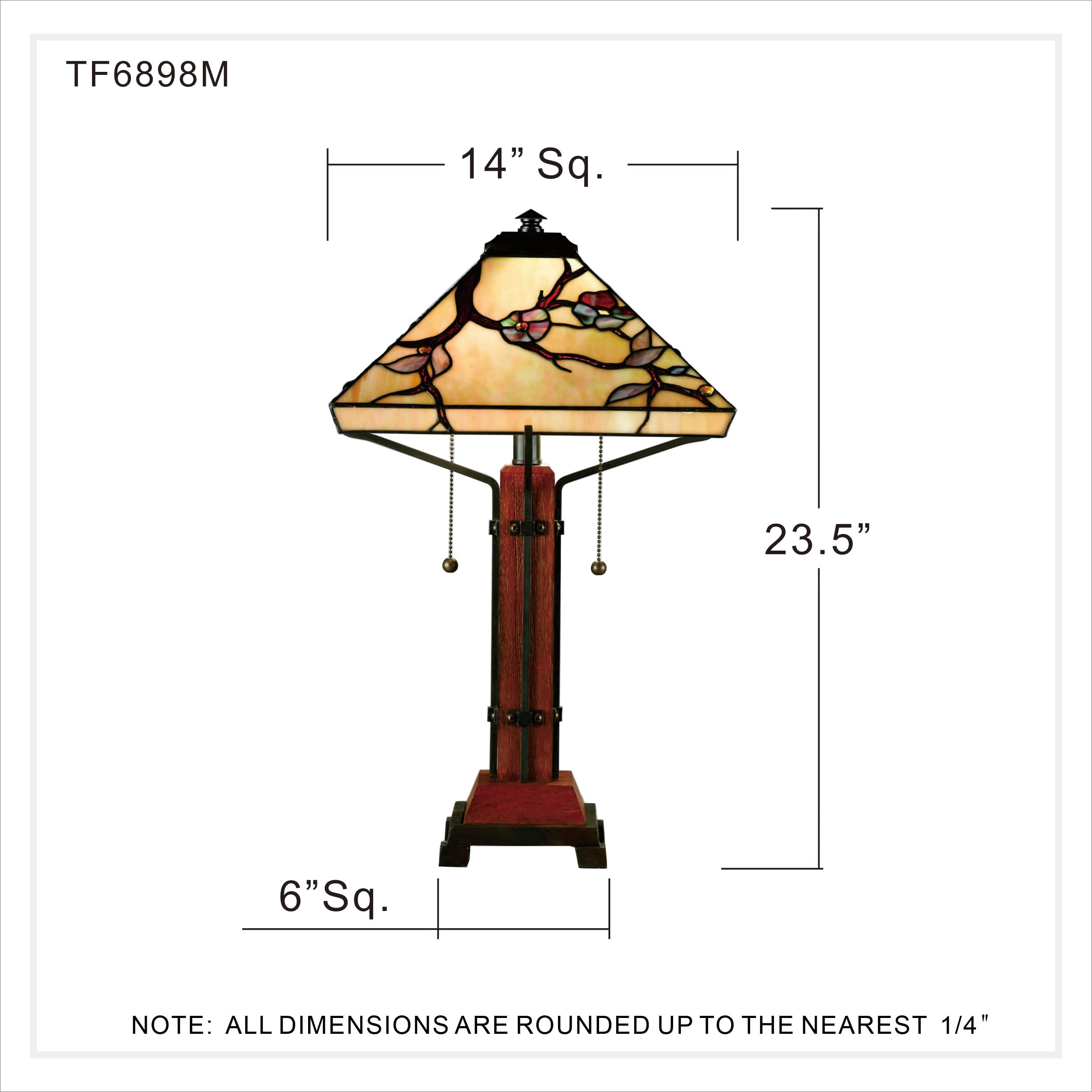 Quoizel Grove Park 2-Light Handcrafted Art Glass Table Lamp with Wood Base & Iron Accents - Vintage Style Desk Lamp for Bedroom, Living Room, Office - Soft Ambient Lighting for Reading & Relaxation