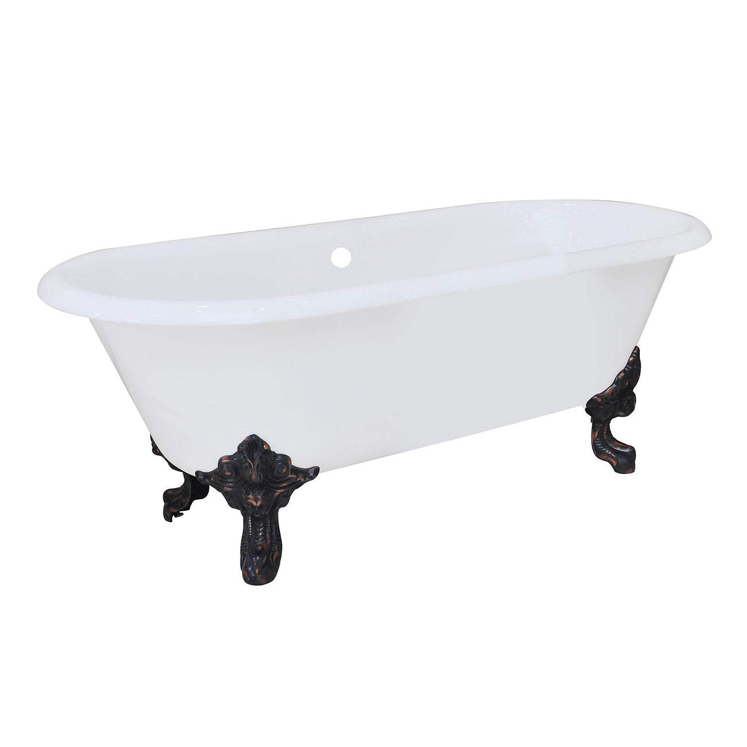 72 Inch White Cast Iron Clawfoot Bathtub - Oil Rubbed Bronze Oval Double Ended Freestanding Tub (No Faucet Holes) for Vintage Bathroom & Luxury Spa Retreat
