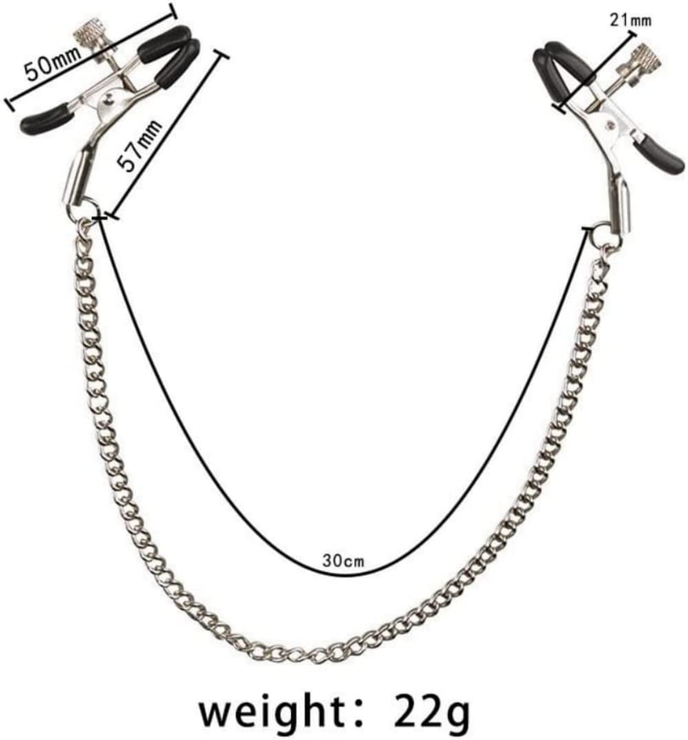 Adjustable Nipple Clips and Suckers Set - Stainless Steel Non-Piercing Body Jewelry with Chain for Women (Black) - Perfect for Sensual Play, BDSM Accessories and Intimate Wear