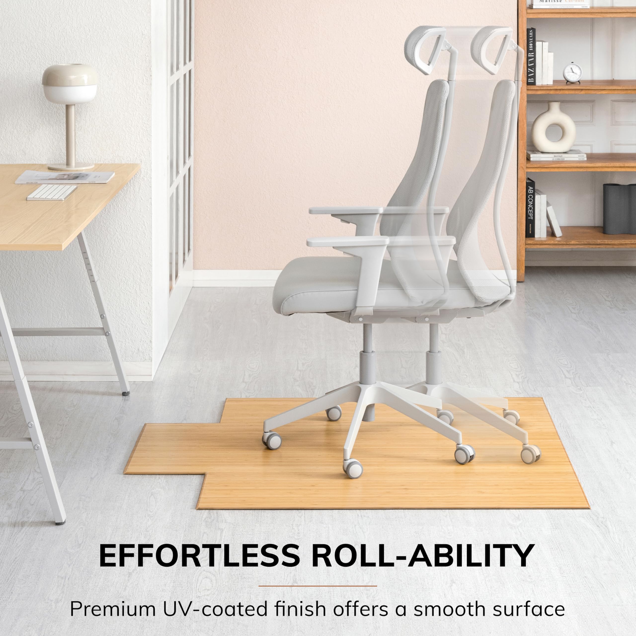 Premium Bamboo Chair Mat for Hardwood Floors - 12mm Thick, Anti-Slip & Heavy Duty - Office & Home Floor Protector for Desks, Workstations & Gaming Setups