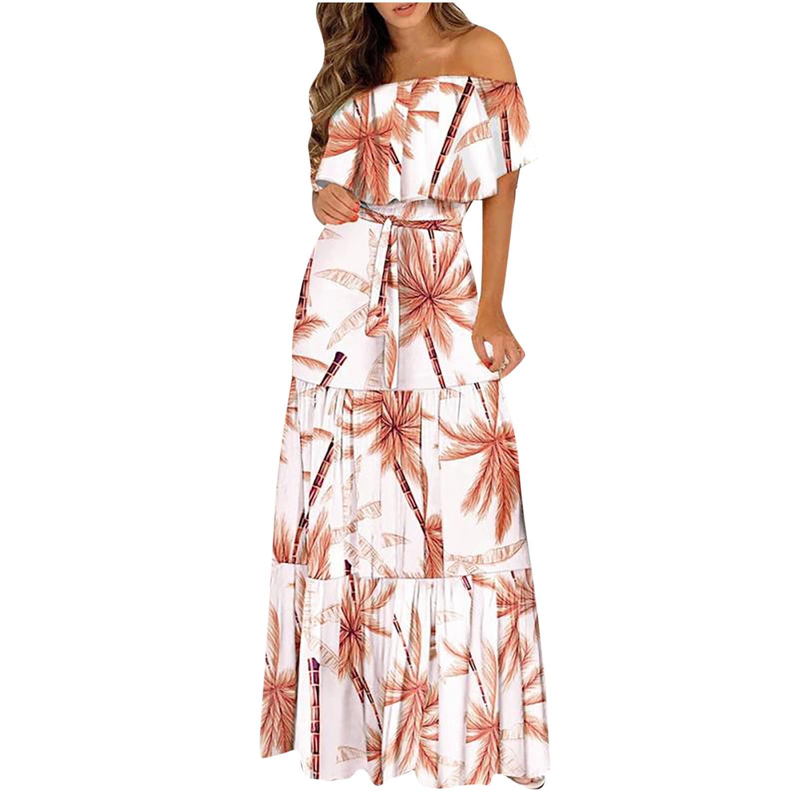 Plus Size Maxi Dress for Women - Off Shoulder Strapless Floral Printed Tiered Swing Long Dress | Summer Casual Flowy Dress for Beach, Vacation & Date Night