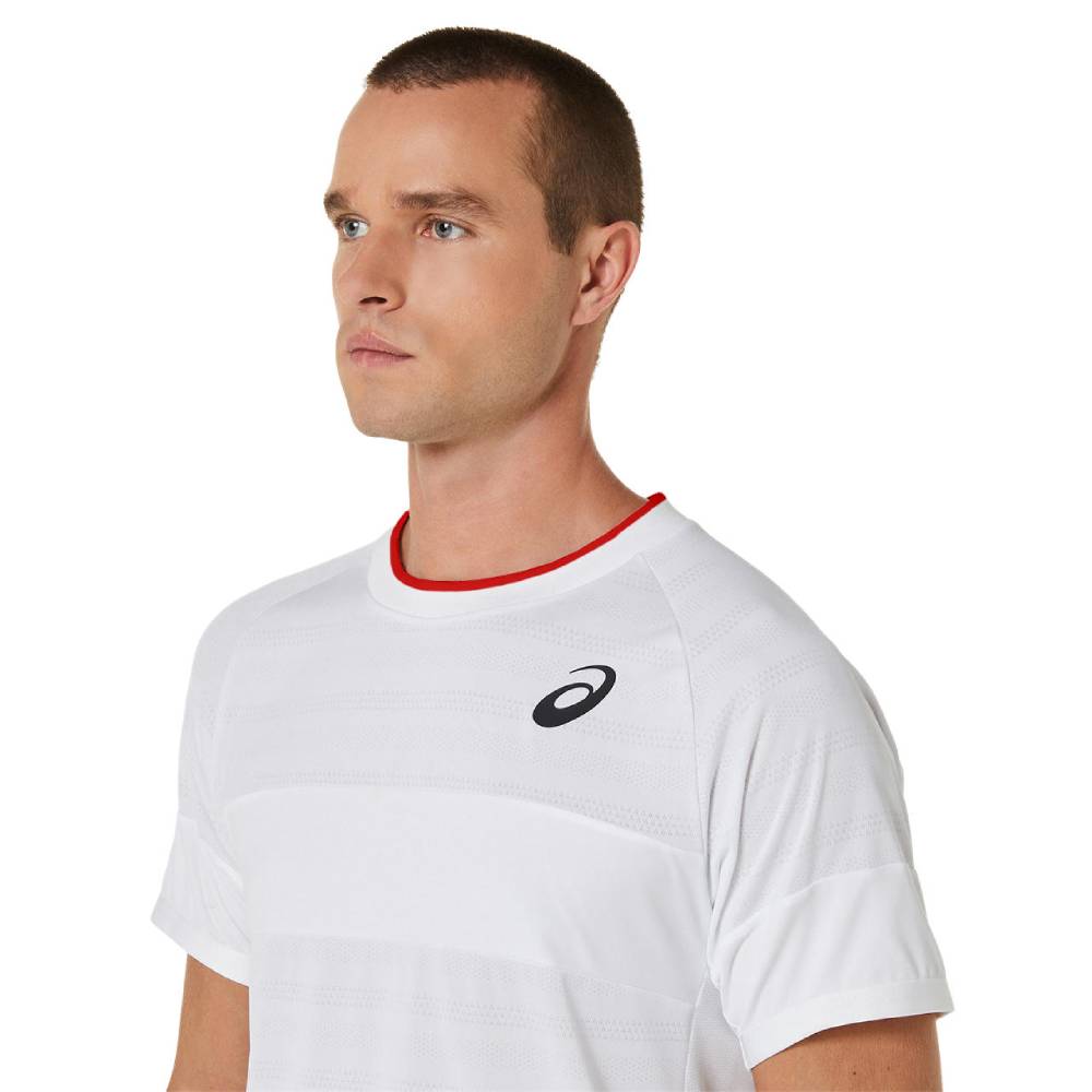 ASICS Men's Match Short Sleeve Tennis Shirt - Moisture-Wicking Performance Top for Tennis & Training (Brilliant White) - Perfect for Court Sports & Gym Workouts