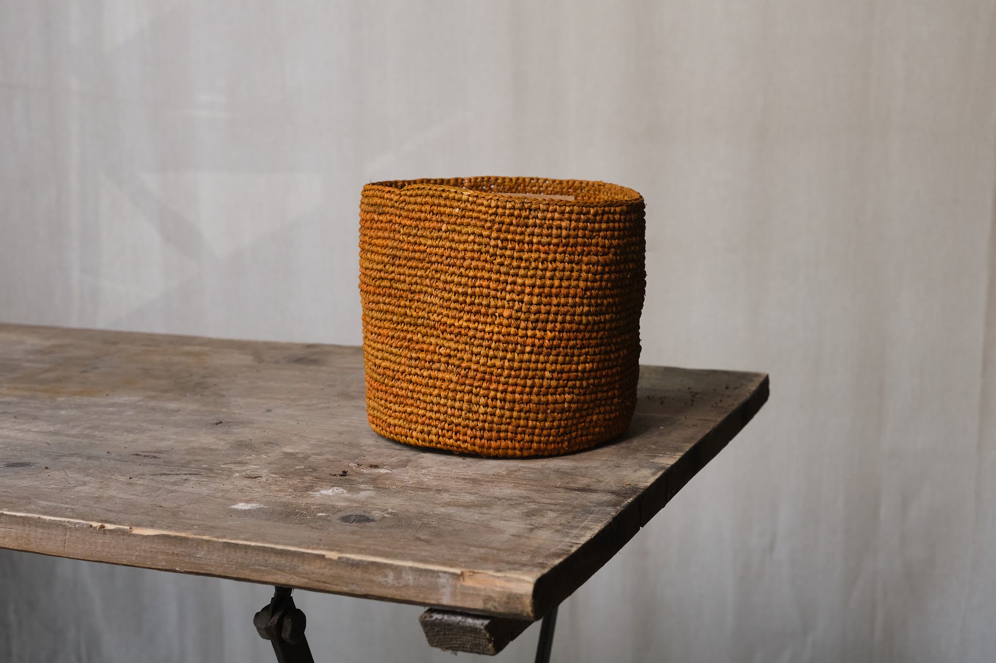 Rustic Orange Raffia Basket - Handwoven Natural Fiber Storage Bin for Home Decor, Picnics & Beach Outings | Perfect for Organizing Blankets, Toys & Seasonal Decor