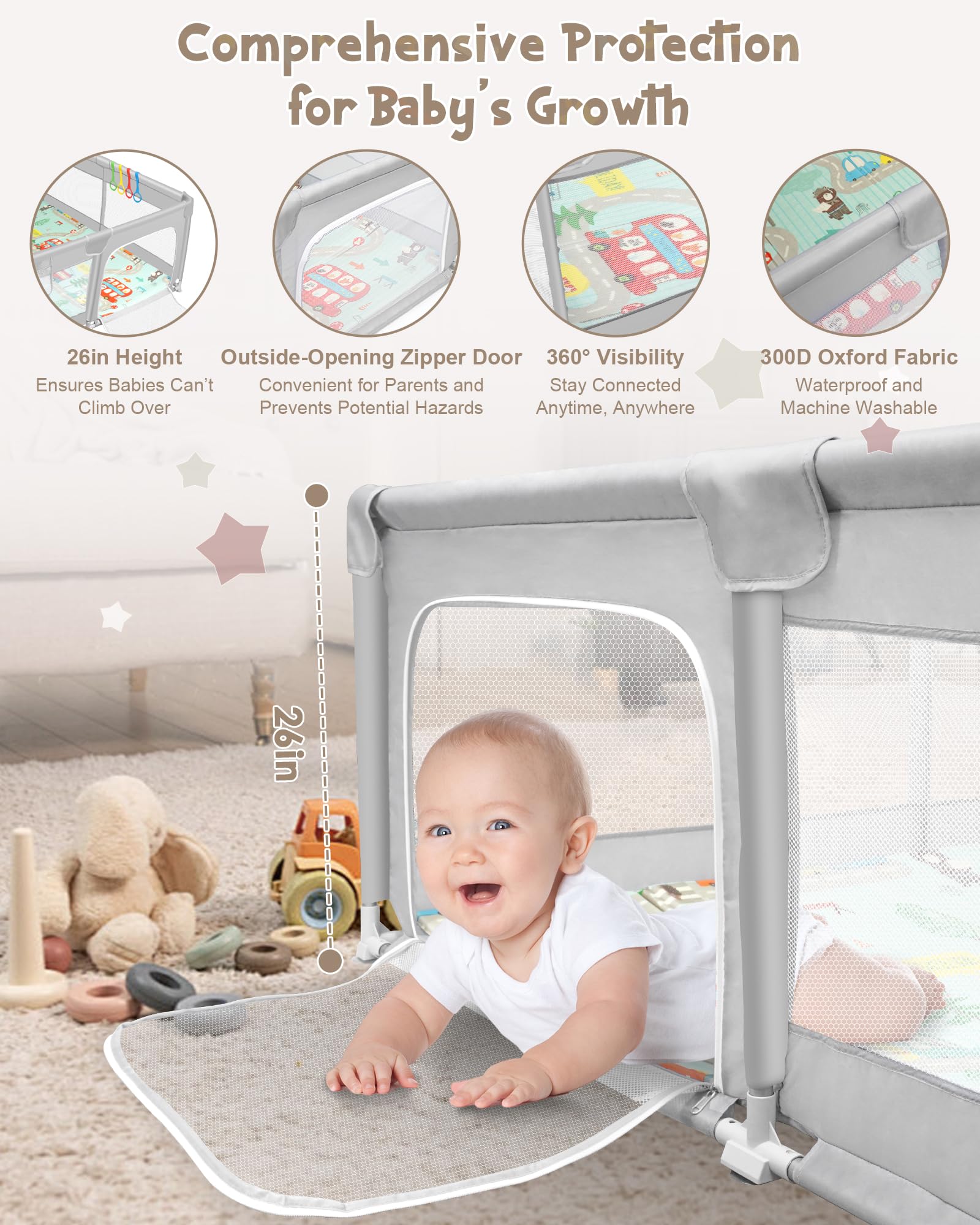 KFM Baby Playpen with Mat - 79x71 Inch Safe Play Yard for Toddlers | Indoor & Outdoor Use