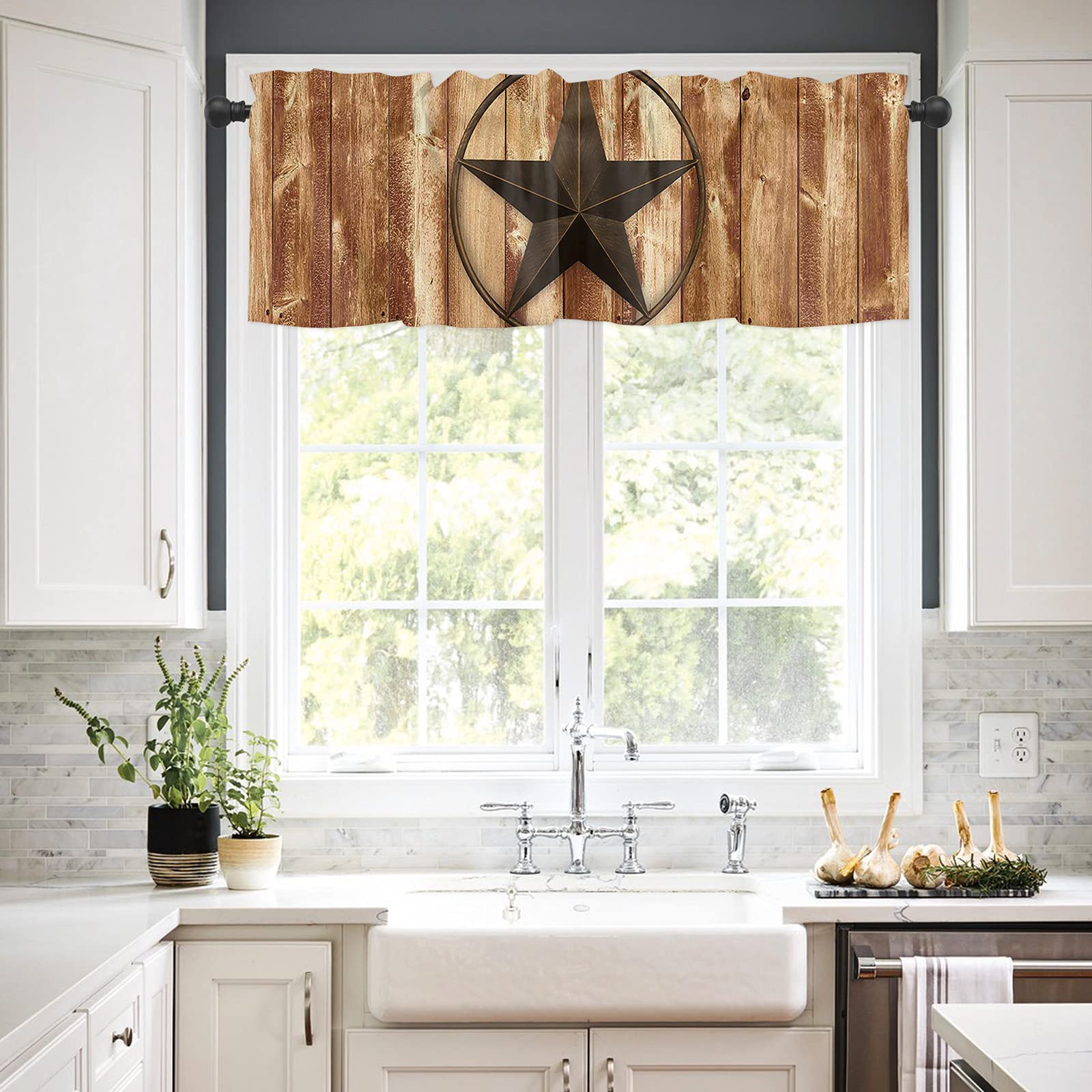 Rustic West Texas Star Pattern Rod Pocket Valance Curtains - 54