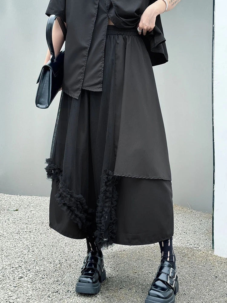 Oversized Black Asymmetrical Mesh Pantsuit Set - Fashionable Lapel Short Sleeve Two Piece Outfit for Women | Spring Summer 2025 Trendy Streetwear | Perfect for Casual Wear, Night Out & Fashion Events