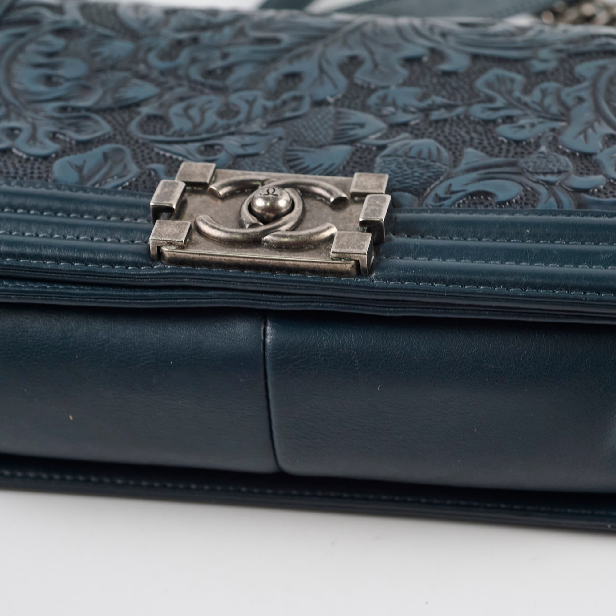 Chanel Old Medium Boy Bag in Cordoba Paris Navy & Dark Green - Luxury Crossbody Bag for Women, Perfect for Date Night & Evening Events