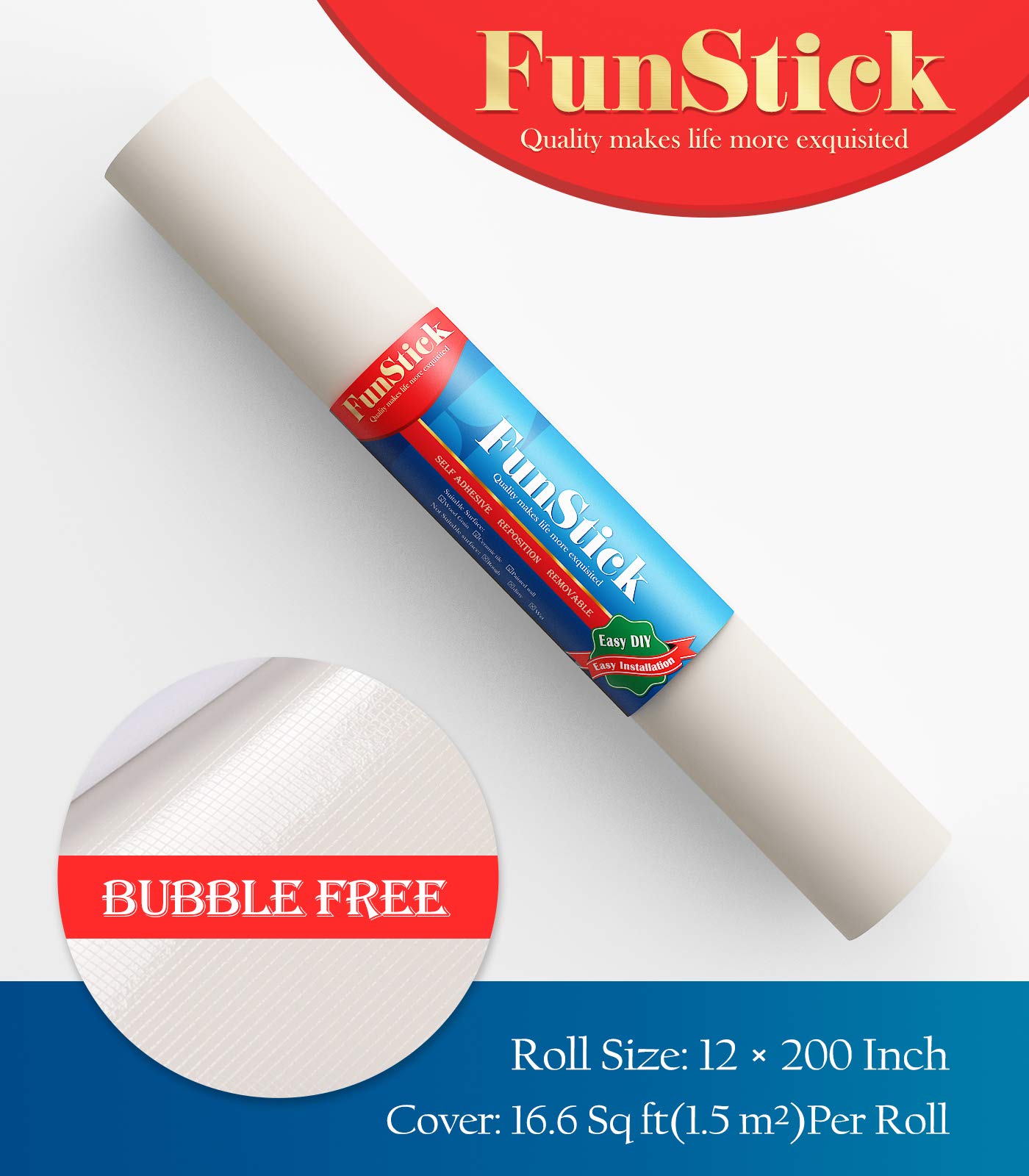 FunStick Matte White Peel and Stick Wallpaper - 30cm x 5M Self-Adhesive Removable Vinyl for Cabinets, Dressers, Vanity Desks - Waterproof, Thick Contact Paper for Home Decor & DIY Projects