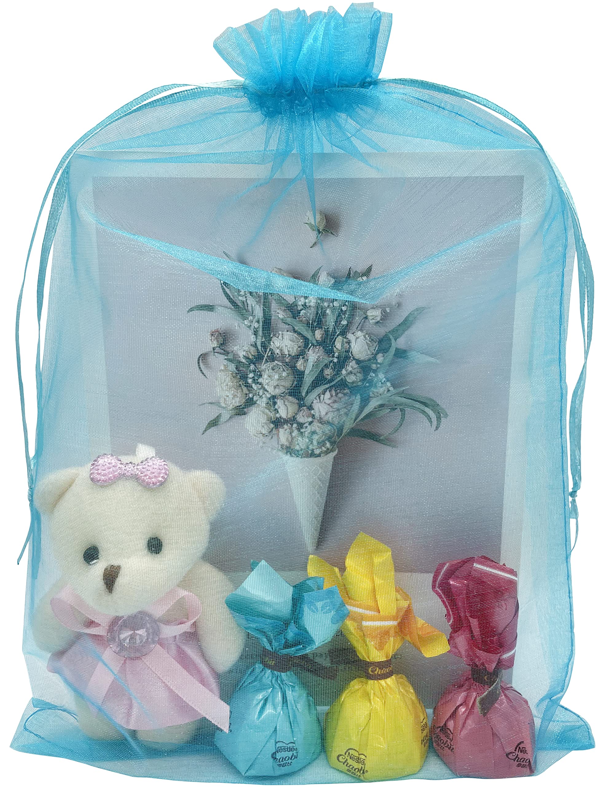 50pcs Large 8x12 Inch Turquoise Organza Drawstring Gift Bags - Perfect for Christmas, Wedding Favors, Party Decorations & Goodie Pouch Gifts - Elegant Mesh Favor Bags for Jewelry, Candies, Soaps & Wedding Confetti