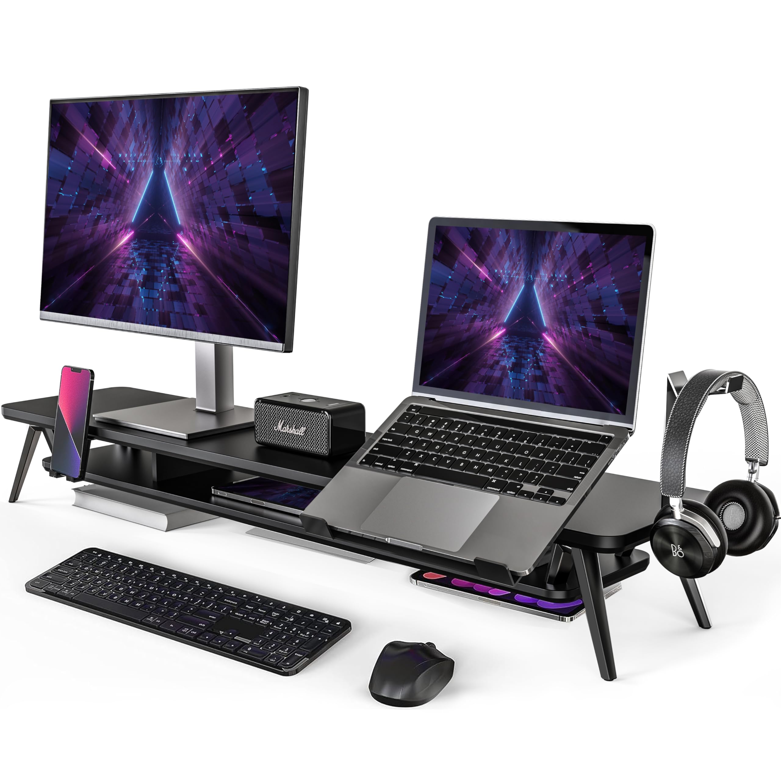 Adjustable Dual Monitor Stand with Laptop Riser - 42.5
