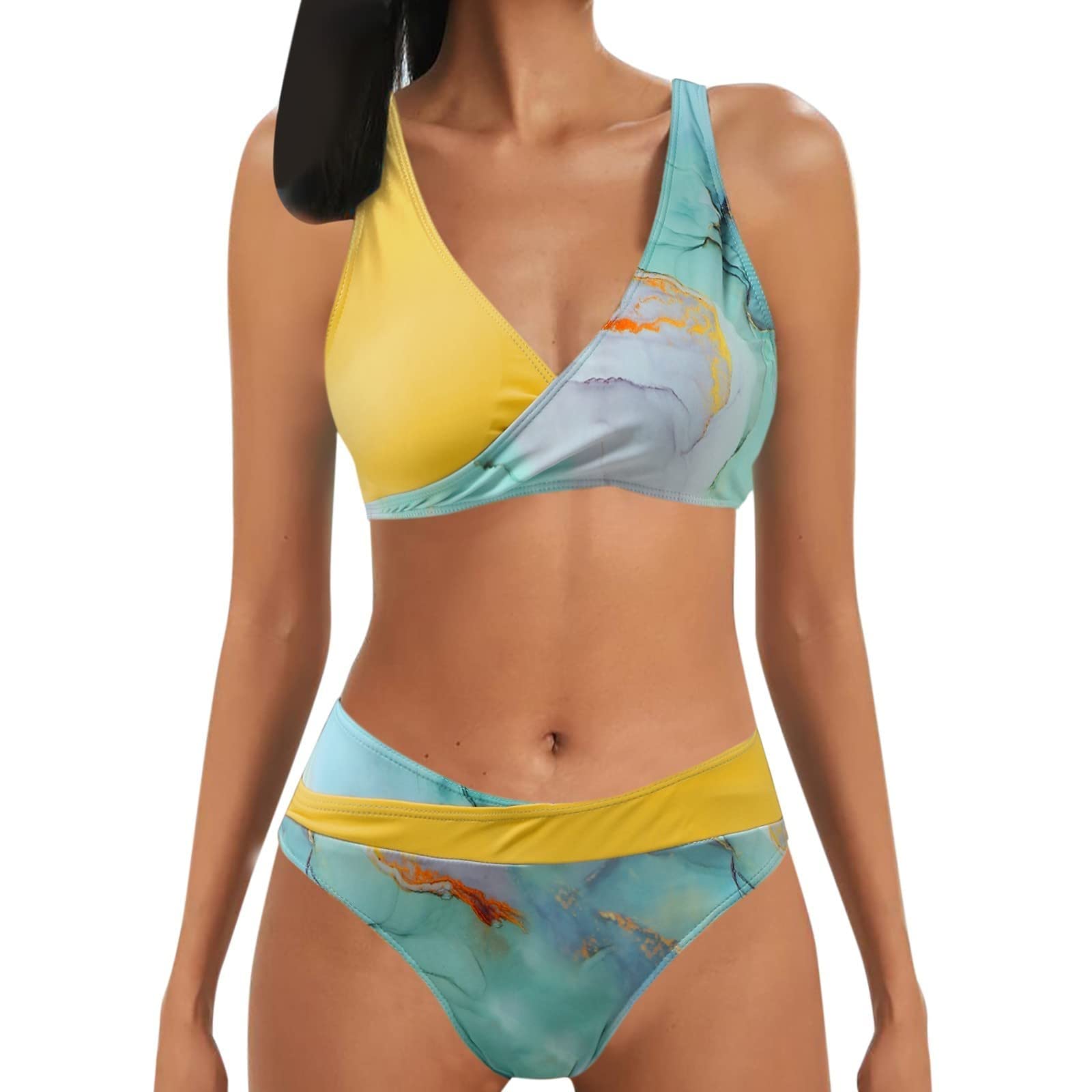 Sexy Women's Two Piece Swimsuit Set - Triangle Bikini & Tankini Top with Beach Graphic Print for Summer Vacation, Pool Party, and Beach Getaway