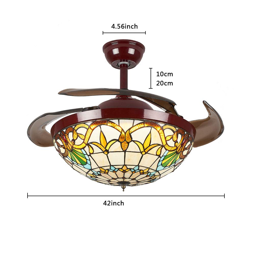 Modern Ceiling Fan with Light - Remote Control, Dimmable LED Chandelier & Retractable Blades, Ultra Quiet Motor for Living Room, Bedroom, Dining Room - Tiffany Style Home Decor for Cooling & Ambiance Lighting