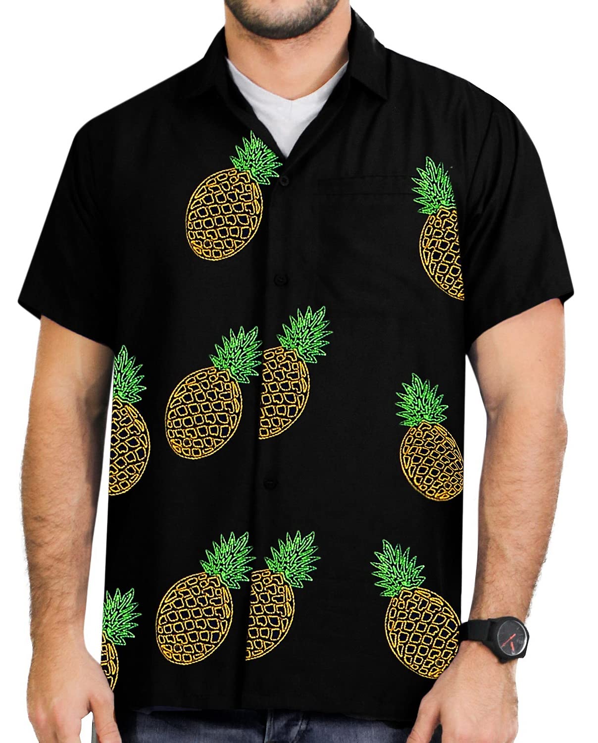 LA LEELA Men's Short Sleeve Button Down Shirt - Casual Summer Camp & Beach Shirt, Business Solid Dress Shirt with Pocket for Vacation - Charcoal (Size S) | Perfect for Outdoor Adventures, Office Wear & Tropical Getaways