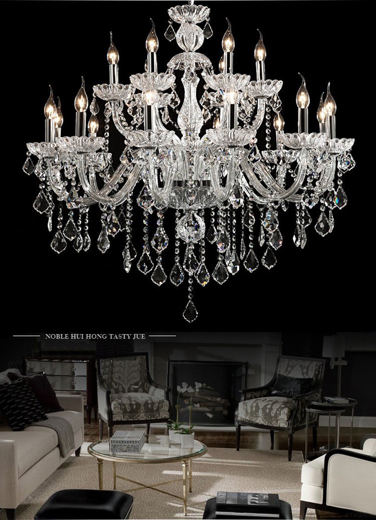 HungGwun 18-Light K9 Crystal Chandelier - Modern Luxury Candle Pendant Ceiling Lamp - 37x30 Inch Clear Glass Lighting Fixture for Dining Room, Bedroom, Living Room, Kitchen, Hallway & Entryway - Perfect for Weddings, Home Decor & Luxury Interior Design