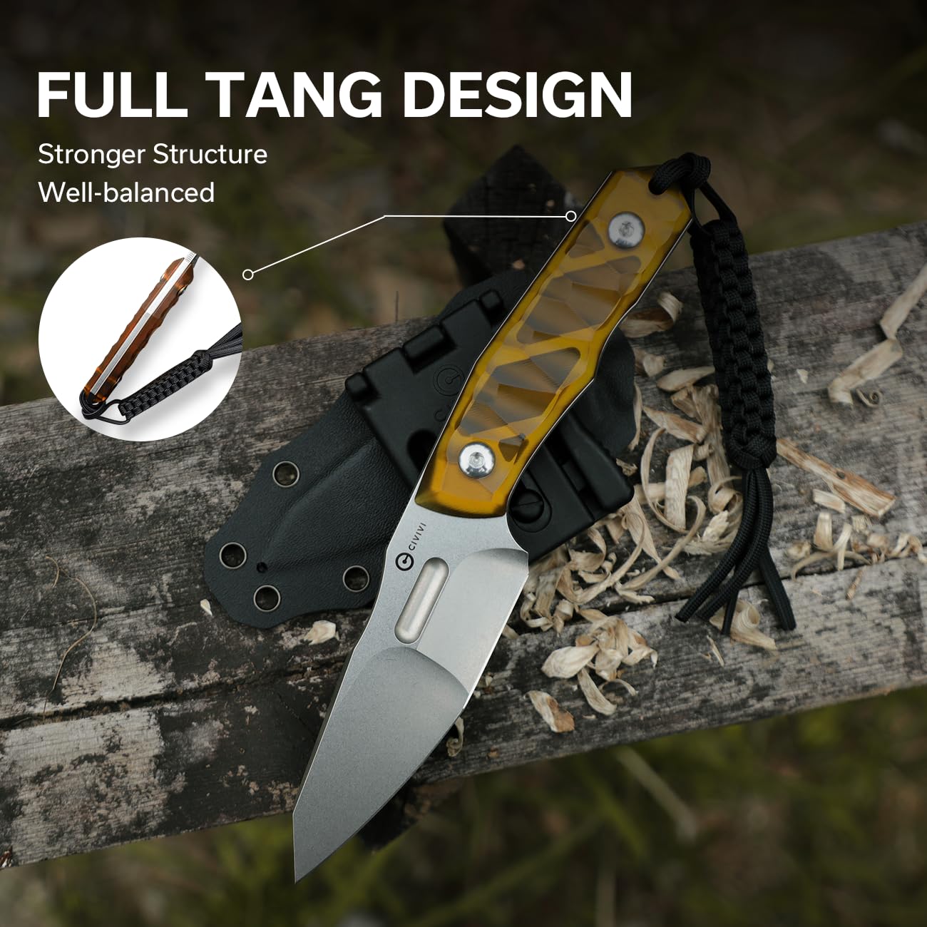 CIVIVI EDC Fixed Blade Knife with Kydex Sheath - 4.15