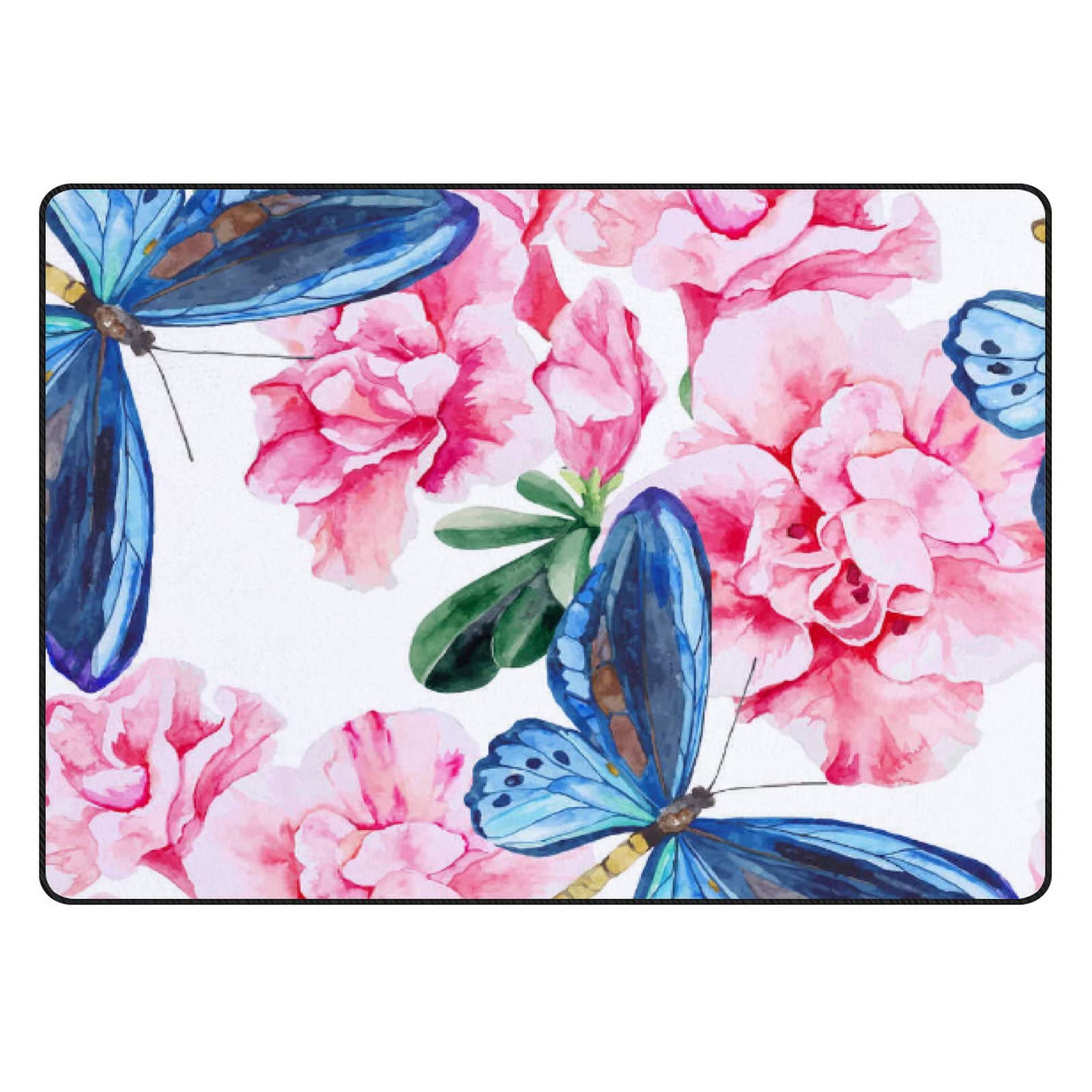 Pink Azalea & Blue Butterflies Crawling Play Mat - 72x48 Inch Non-Slip Nursery Rug for Babies & Toddlers | Soft Educational Floor Mat for Living Room, Bedroom & Playroom | Perfect for Crawling, Learning & Playtime