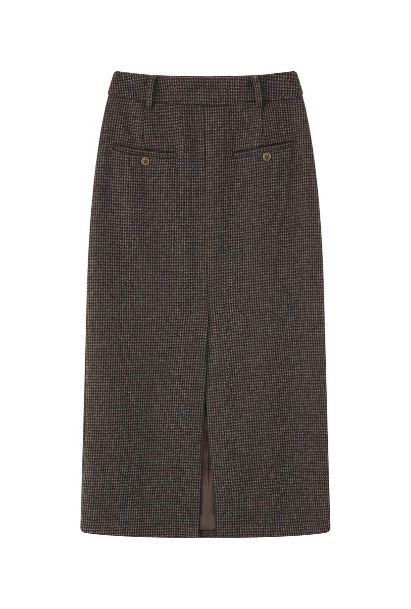 Debbie Wool Pencil Skirt for Women - Classic Checkered Pattern Office Work Skirt - Perfect for Business Casual, Workwear & Winter Fashion