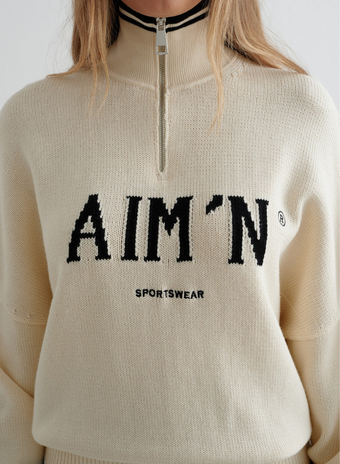 Almond White College Knitted Half Zip Sweater - Soft & Stylish Pullover for Women & Men - Perfect for Campus, Casual Outfits & Fall Layering