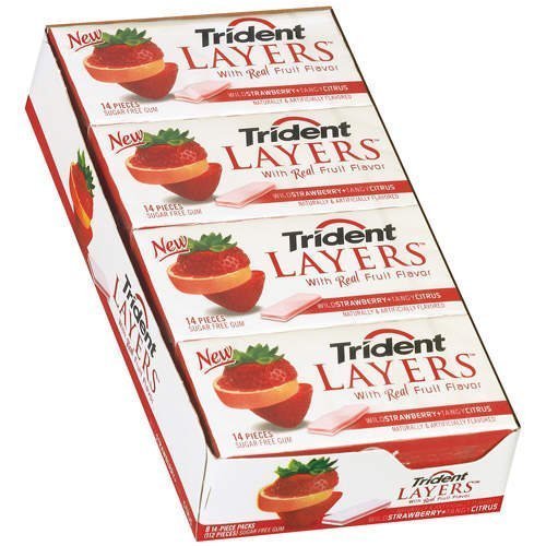 Trident Layers Strawberry & Tangy Citrus Sugarfree Chewing Gum - 12 Packs (14 Pieces Each) | Fresh Breath On-The-Go, Office Snack, Travel Companion