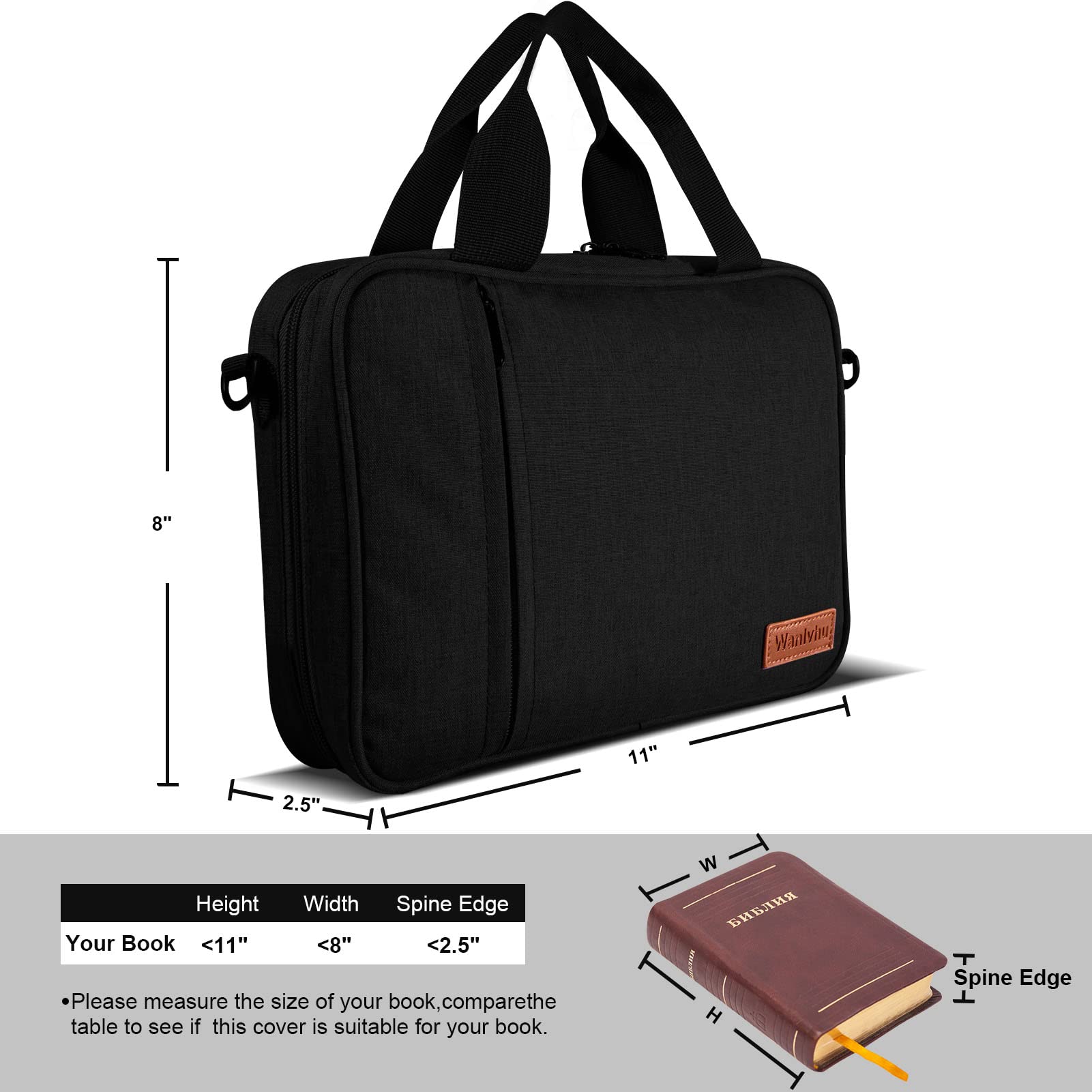 Premium Zippered Bible Cover for Men, Women & Kids - Durable Protective Bible Carrying Case with Handle & Adjustable Shoulder Strap - Perfect for Church, Travel & Daily Bible Study (Black)