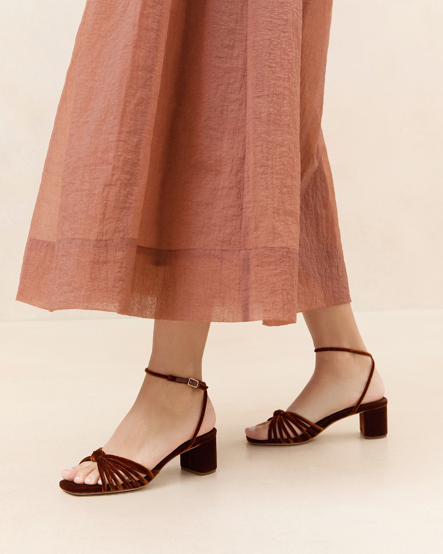 Olivia Sienna Knot Mid Heel Sandals for Women - Comfortable Summer Dress Shoes with Ankle Strap - Perfect for Weddings, Parties & Beach Vacations