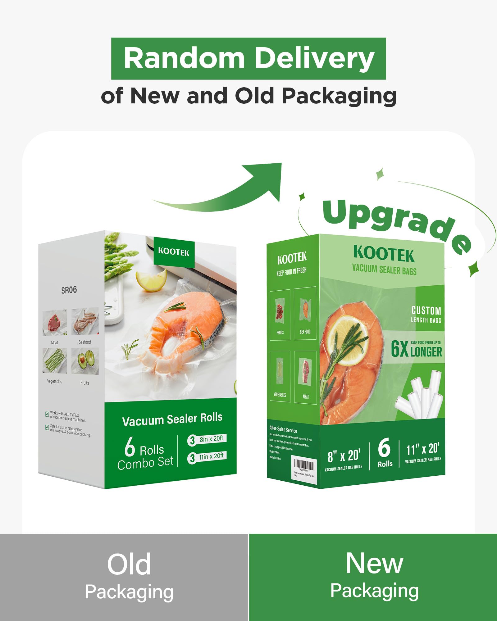 Kootek Vacuum Sealer Bags for Food Storage - 6 Rolls (3 Rolls 8