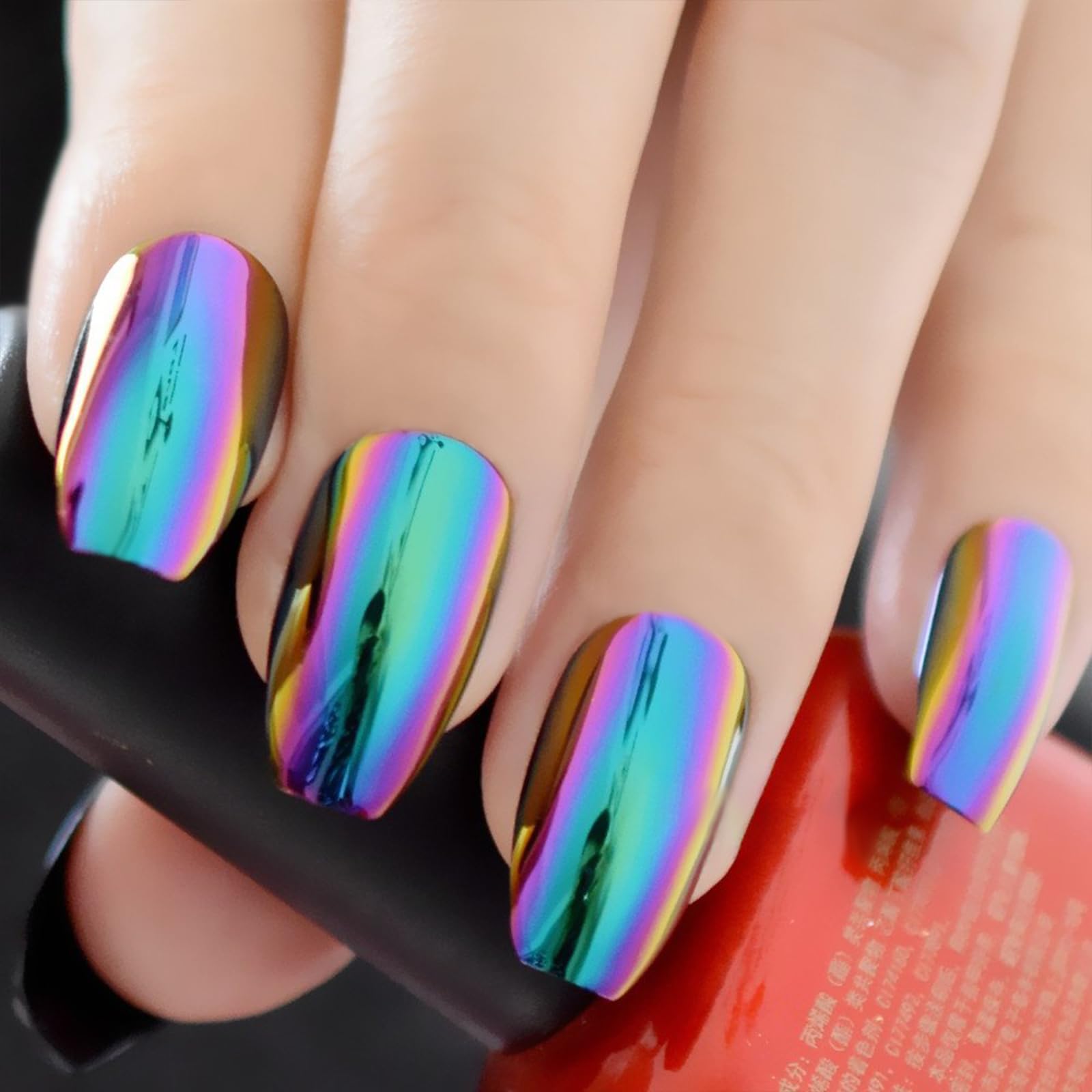 CoolNail Ballerina Coffin False Nails - Mirror Chrome Finish with Solid Reflection Magic Effect in Green Purple Holographic Colors | Perfect for Parties, Prom, Weddings & Special Occasions