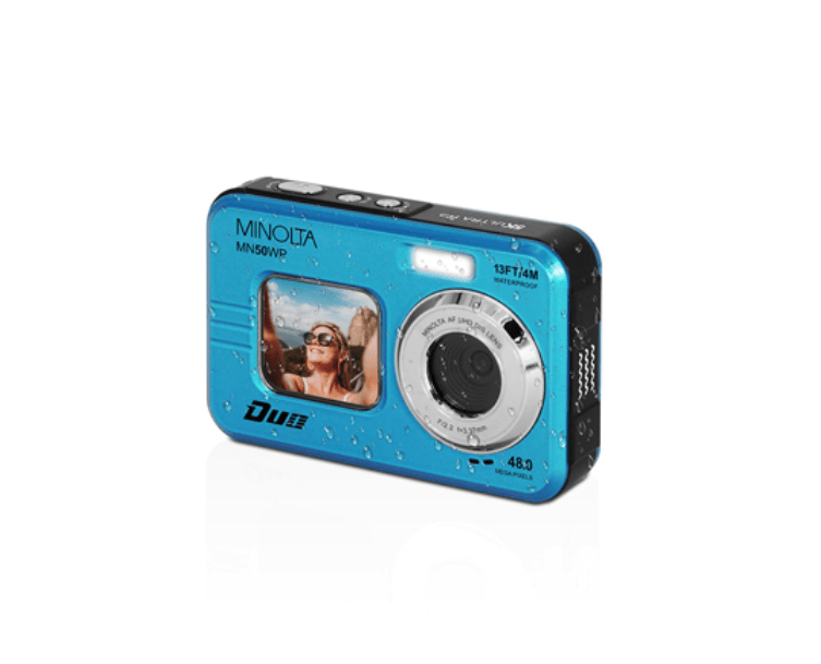 MINOLTA MN50WP Duo 48MP Waterproof Digital Camera - 5K Ultra HD, Autofocus, Dual LCD Screen (Blue) - Perfect for Underwater Photography, Travel & Outdoor Adventures