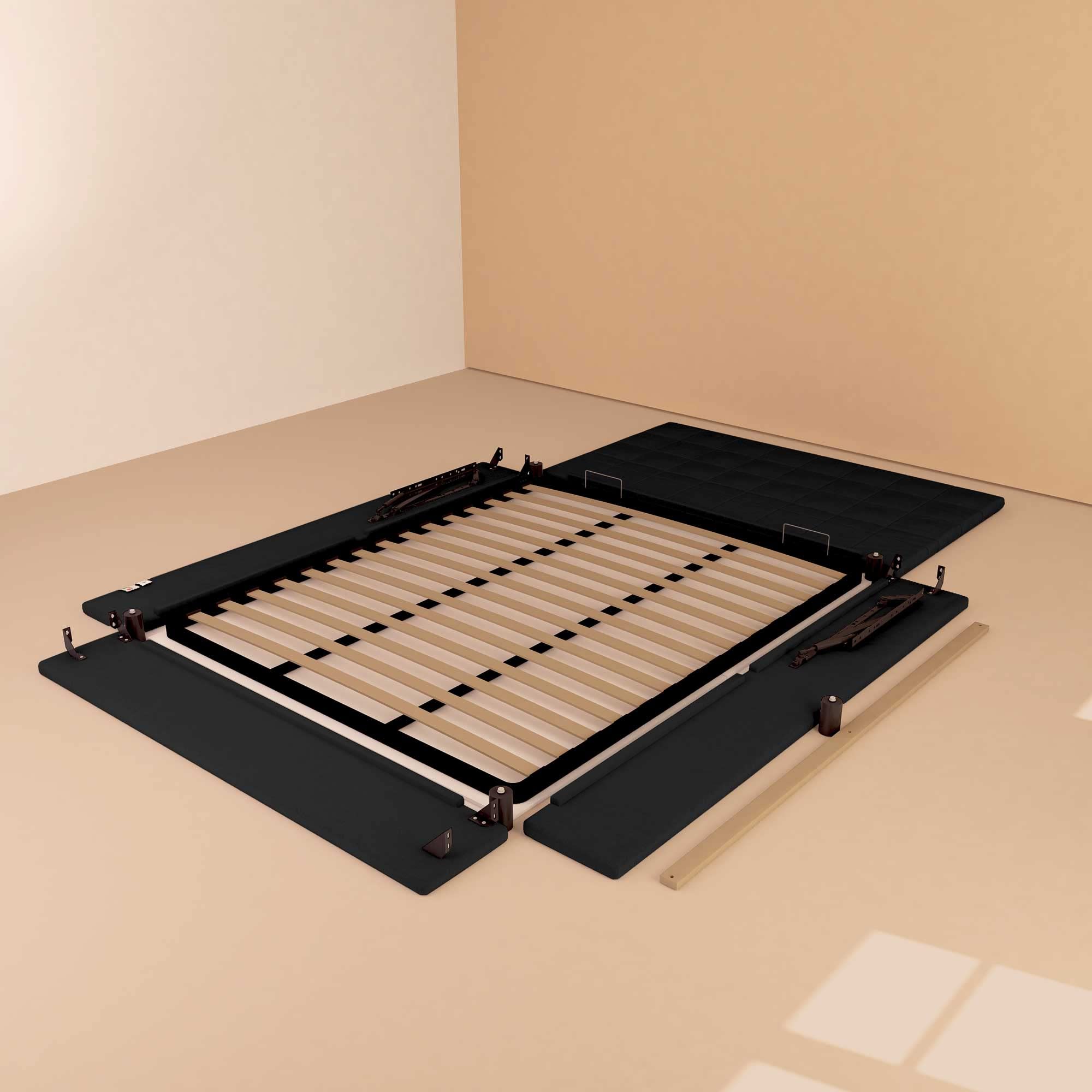 Baldiflex Dublin Fabric Double Bed Frame with Storage, Slatted Base for Single Mattresses, 160x200 cm, Elegant Headboard, Black - Perfect for Small Bedrooms & Guest Rooms