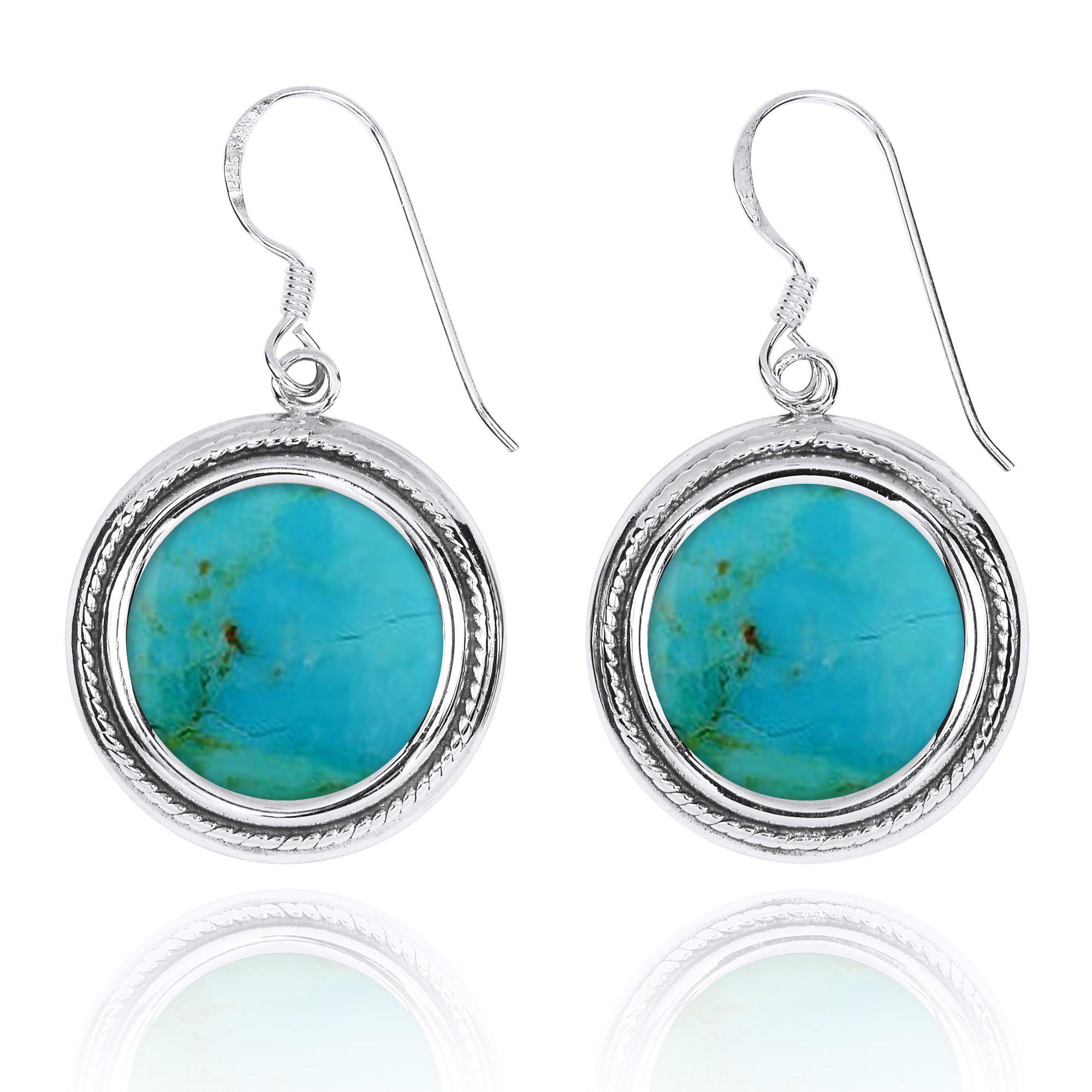 Oxidized Silver French Wire Earrings with Compressed Turquoise - Boho Chic Jewelry for Women, Perfect for Parties & Casual Wear