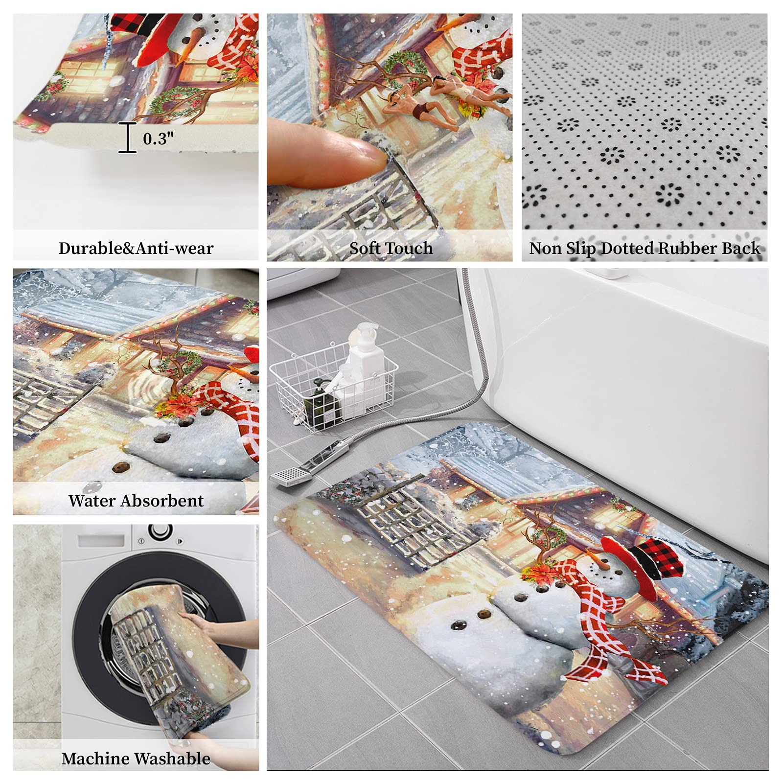 Snowflake Winter Outdoor Rug 20x32in - Farmhouse Christmas Decor for Bedroom, Kitchen & Bathroom