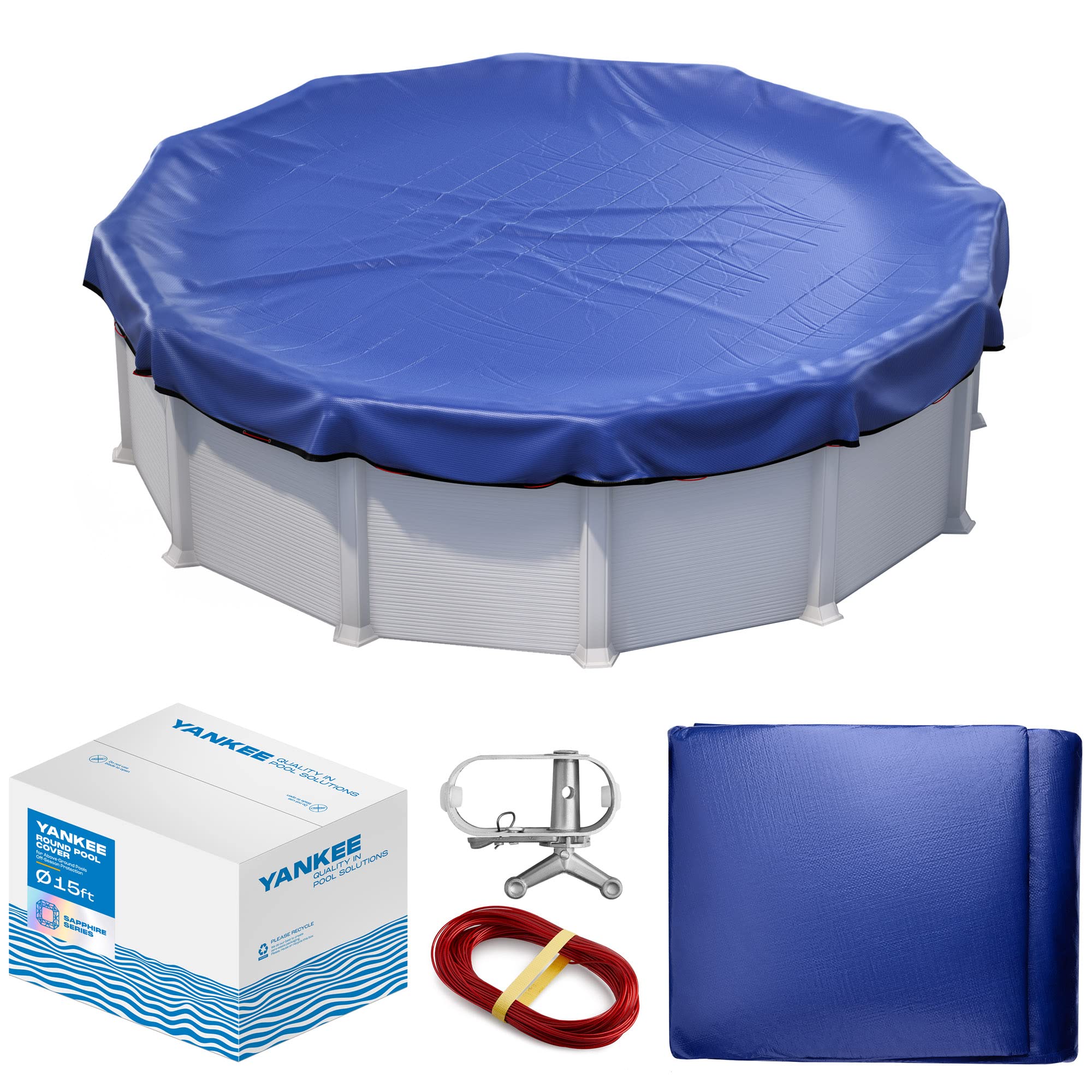 15 ft Round Winter Pool Cover for Above Ground Pools | Extra Thick & Durable Cold & UV Resistant Cover | Sapphire Series Premium Protection | Perfect for Winterizing & Protecting Your Pool from Debris & Freezing Temperatures