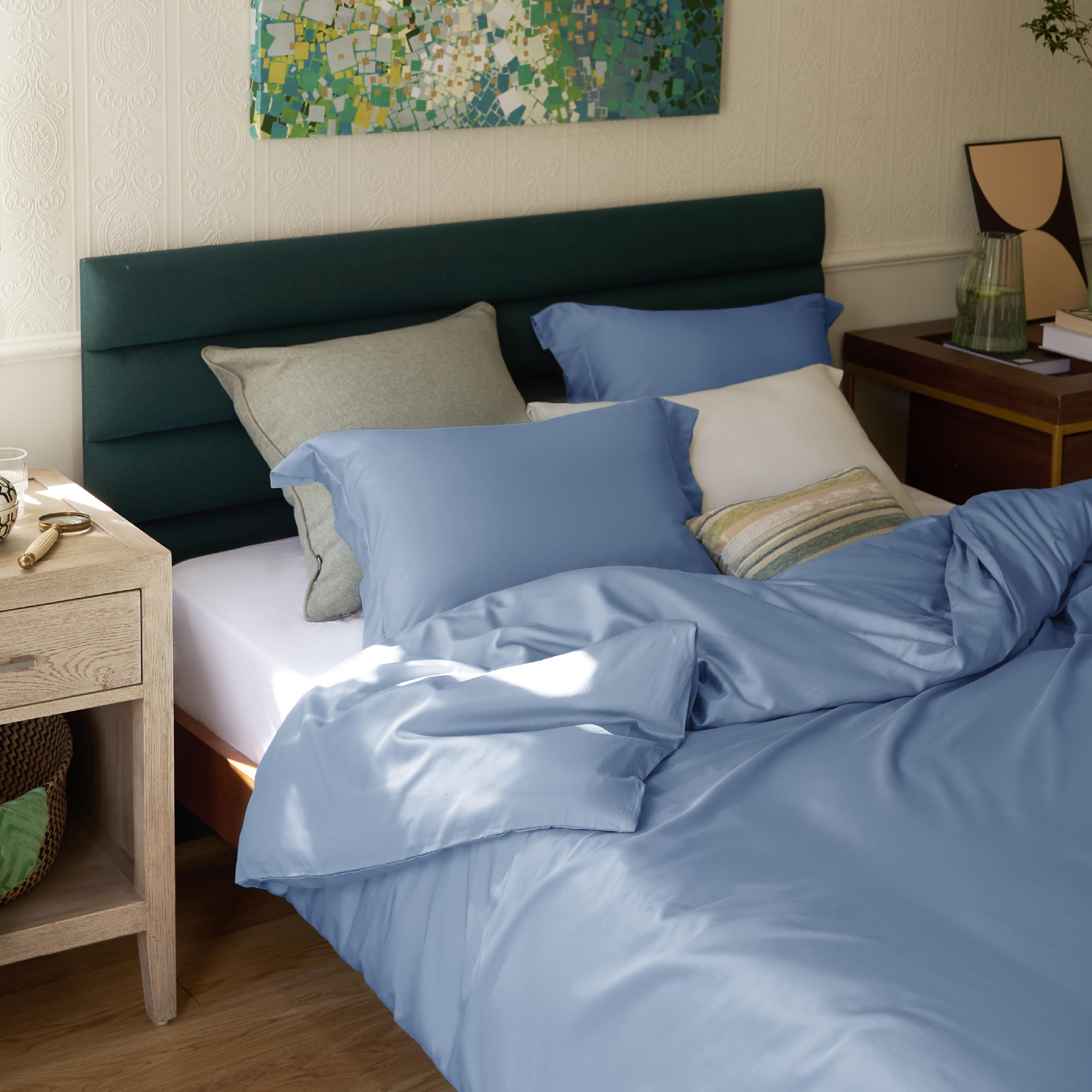 Bedsure Cooling Duvet Cover Queen Size - Moisture-Wicking Silky Eucalyptus Lyocell Cotton Blend Comforter Cover Set for Hot Sleepers - Buttery Soft, Breathable & Cooling Bedding in Slate Blue - Perfect for Summer Nights & Hot Sleepers