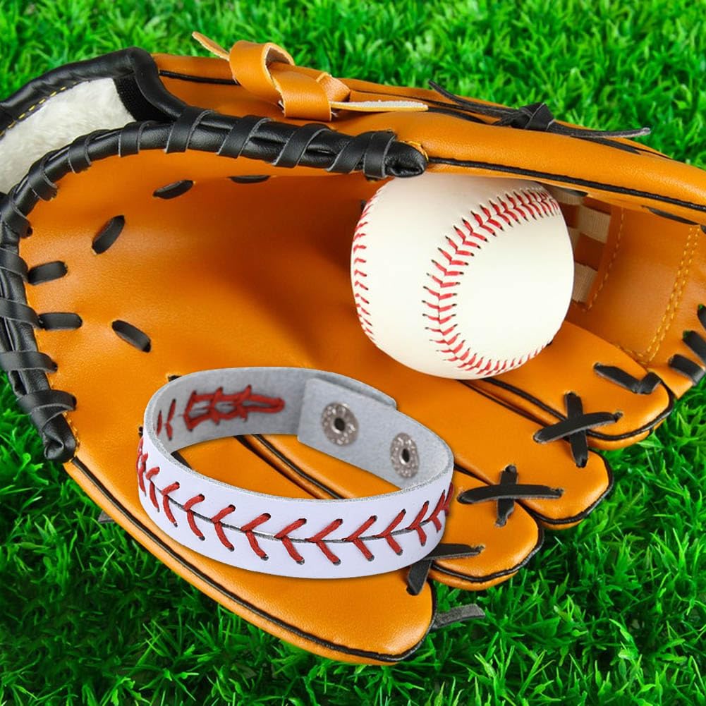 BAOZOON 12 Pack Genuine Leather Baseball Bracelets - Adjustable Sports Wristbands for Men, Women, Boys & Girls - Baseball Player Gifts, Team Spirit Accessories - Perfect for Games, Training & Fan Support