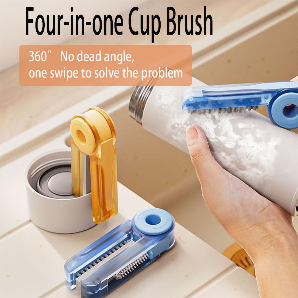 Eco-Friendly 4-in-1 Water Bottle Cleaning Kit with Long Handle - Includes Straw Cleaner, Gap Brush & 3-in-1 Scrubber for Sports Bottles, Baby Bottles, Mugs & Tumblers (Blue) - Perfect for Gym, Travel, Home & Office Use