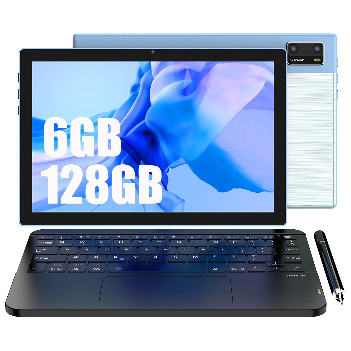 BNHGK 10.1 Inch Android Tablet with Keyboard - 6GB RAM 128GB ROM, Octa-Core Processor, Dual SIM Card Slot, 13MP Camera, 8000mAh Battery, GPS, Google Certified - Perfect for Work, Study & Entertainment (Wi-Fi)