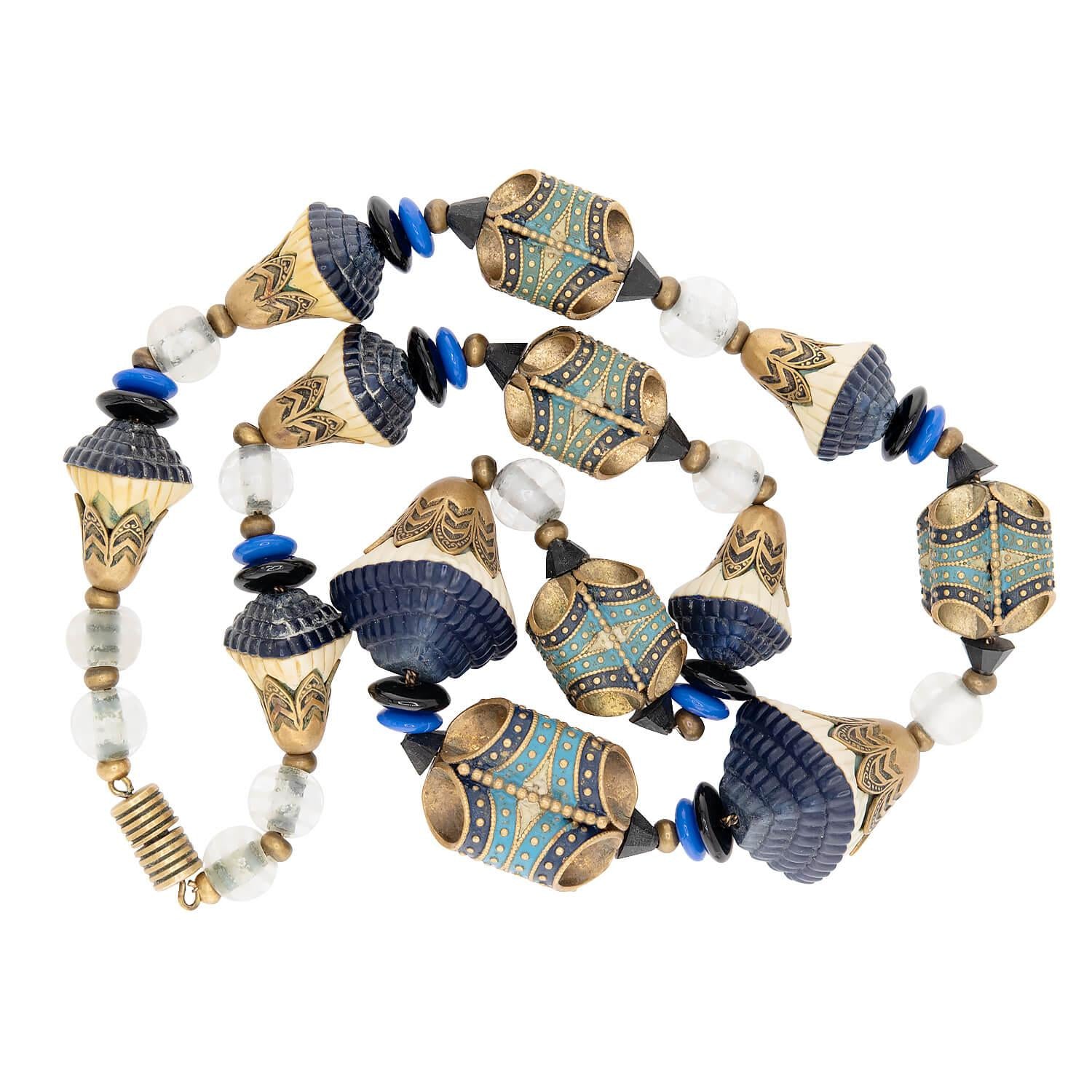 Vintage French Brass Enamel Crystal Glass Necklace - Elegant Antique Jewelry for Women, Perfect for Weddings, Parties & Special Occasions