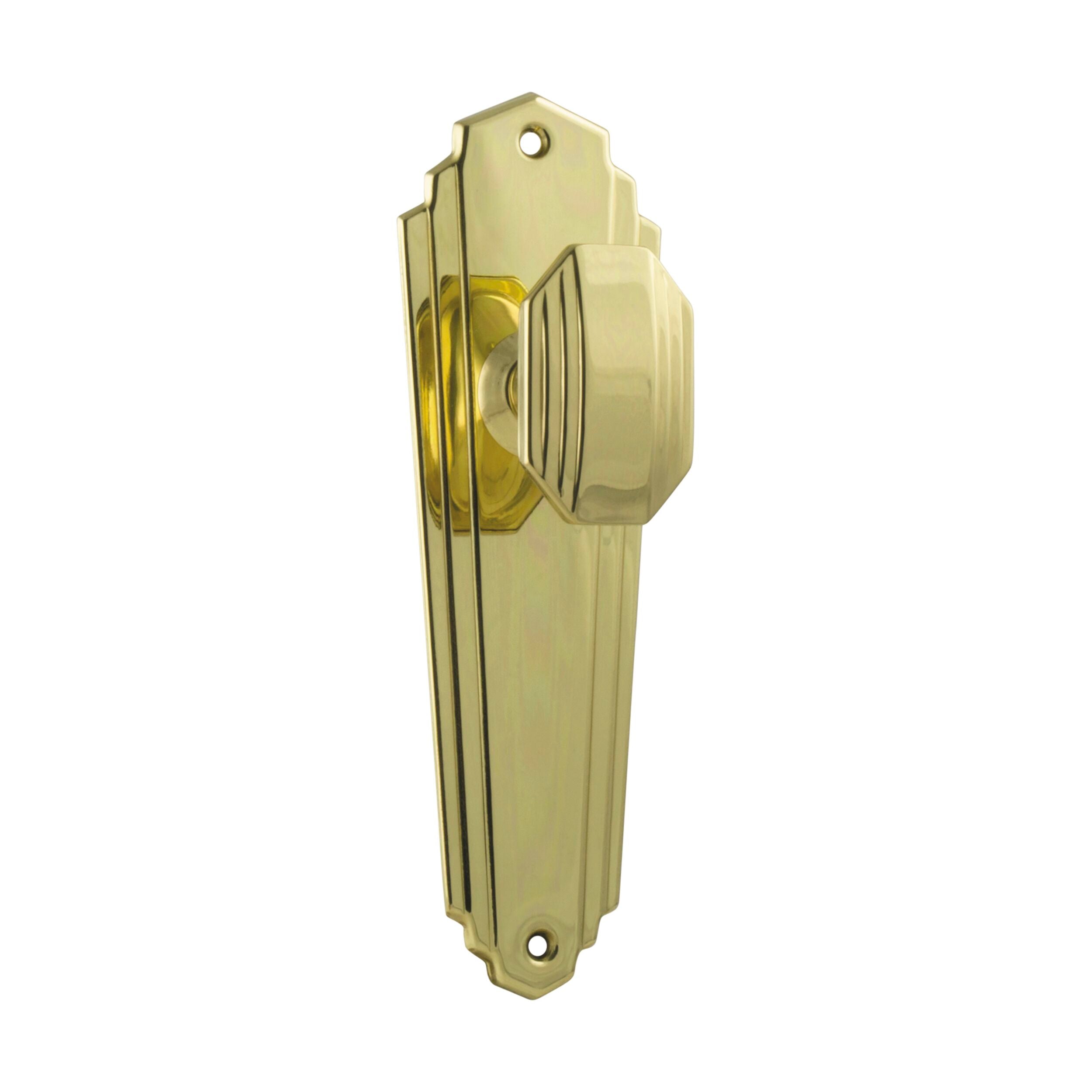 Vintage Art Deco 1070 Door Knob Set - Polished Brass Elwood Latch Pair (H200xW63xP47mm) - Perfect for Home Restoration & Interior Design Projects