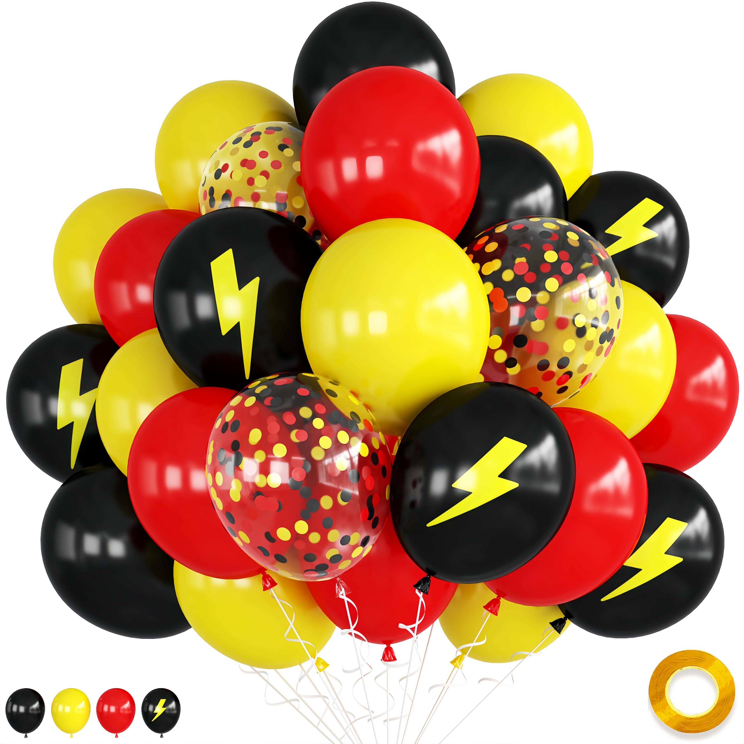 12 Inch Red Yellow Black Lightning Cartoon Anime Balloons - Superhero & Race Car Birthday Party Decorations for Boys, Confetti Balloons for Indoor & Outdoor Celebrations, Baby Showers, and Themed Events
