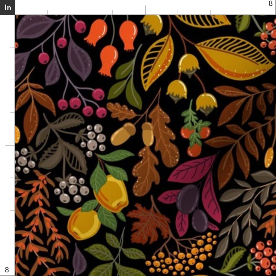 Autumn Fruits and Berries Printed Satin Fabric Fat Quarter - Premium Spoonflower Fabric for Sewing, Lining, Apparel, Fashion, Blankets & Home Decor - Perfect for DIY Crafts, Quilting, and Seasonal Decorations