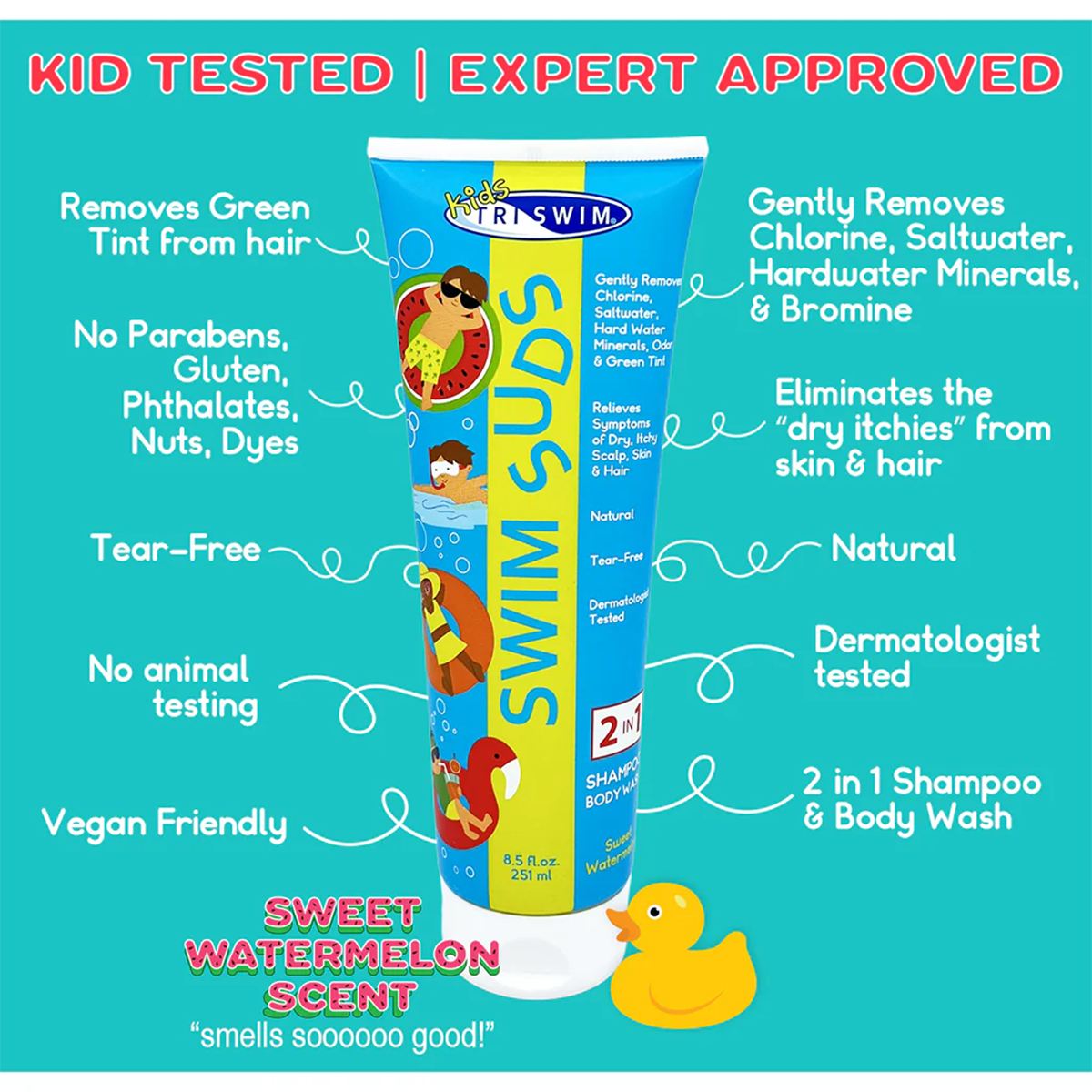 8.5oz Kids Natural Tear-Free Shampoo & Body Wash - Gentle for Sensitive Skin, Perfect for Swimming, Bath Time & Daily Use