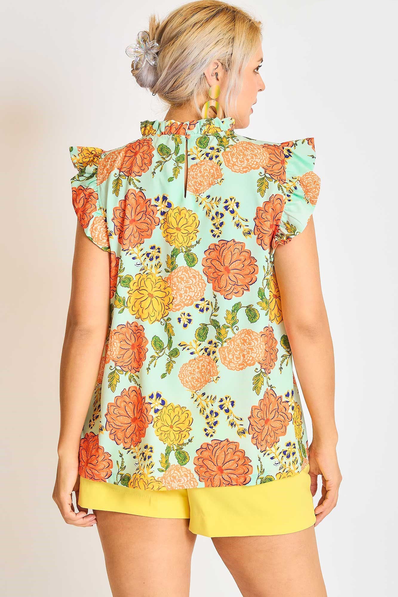 Plus Size Floral Print Ruffled Cap Sleeve Blouse for Women - Stylish Flowy Tops for Work, Date Night & Casual Outings