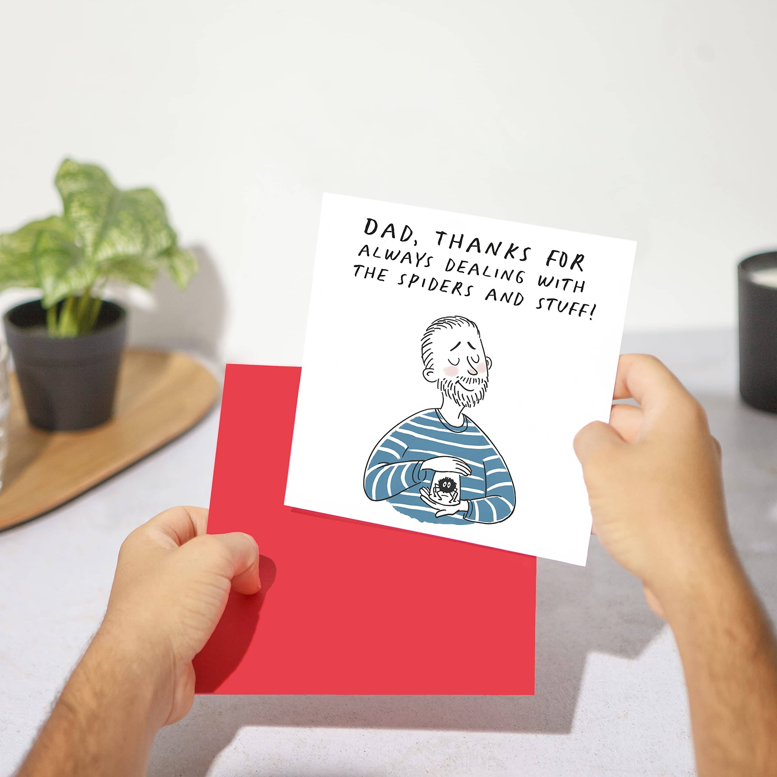 Funny Dad Birthday Card - Humorous Spider Removal Design - Perfect for Father's Day & Special Occasions - 5.8x5.8 Inch Square Greeting Card for Him - Great Gift Idea for Dads Who Love Jokes