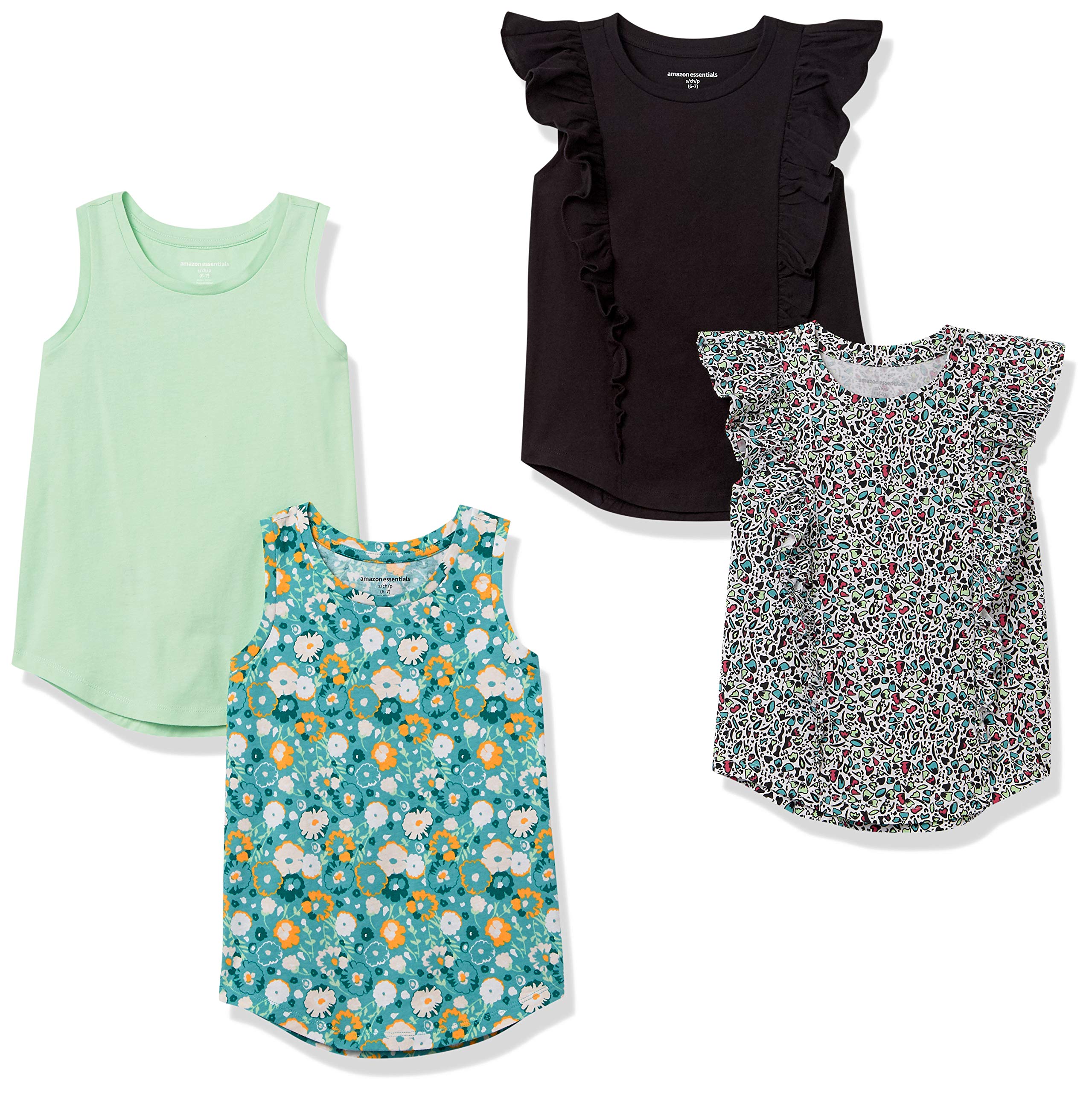 Amazon Essentials Girls and Toddlers' Tank Tops Multipack - Soft Cotton Sleeveless Shirts for Kids - Perfect for Summer, Playtime & Everyday Wear