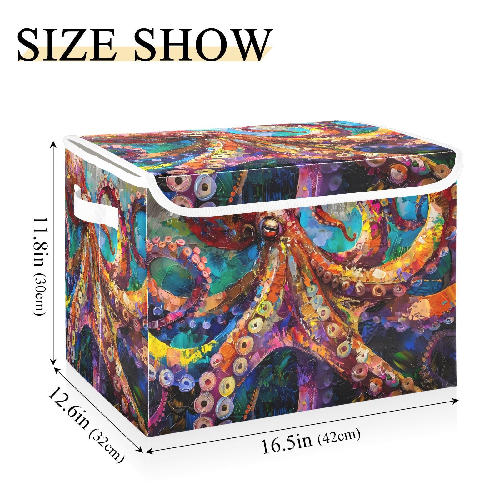 Colorful Marine Animal Collapsible Fabric Storage Bins with Lids & Handles - 16.5×12.6×11.8 Inch Foldable Storage Cubes for Bedroom, Closet, Office & Kids' Room Organization